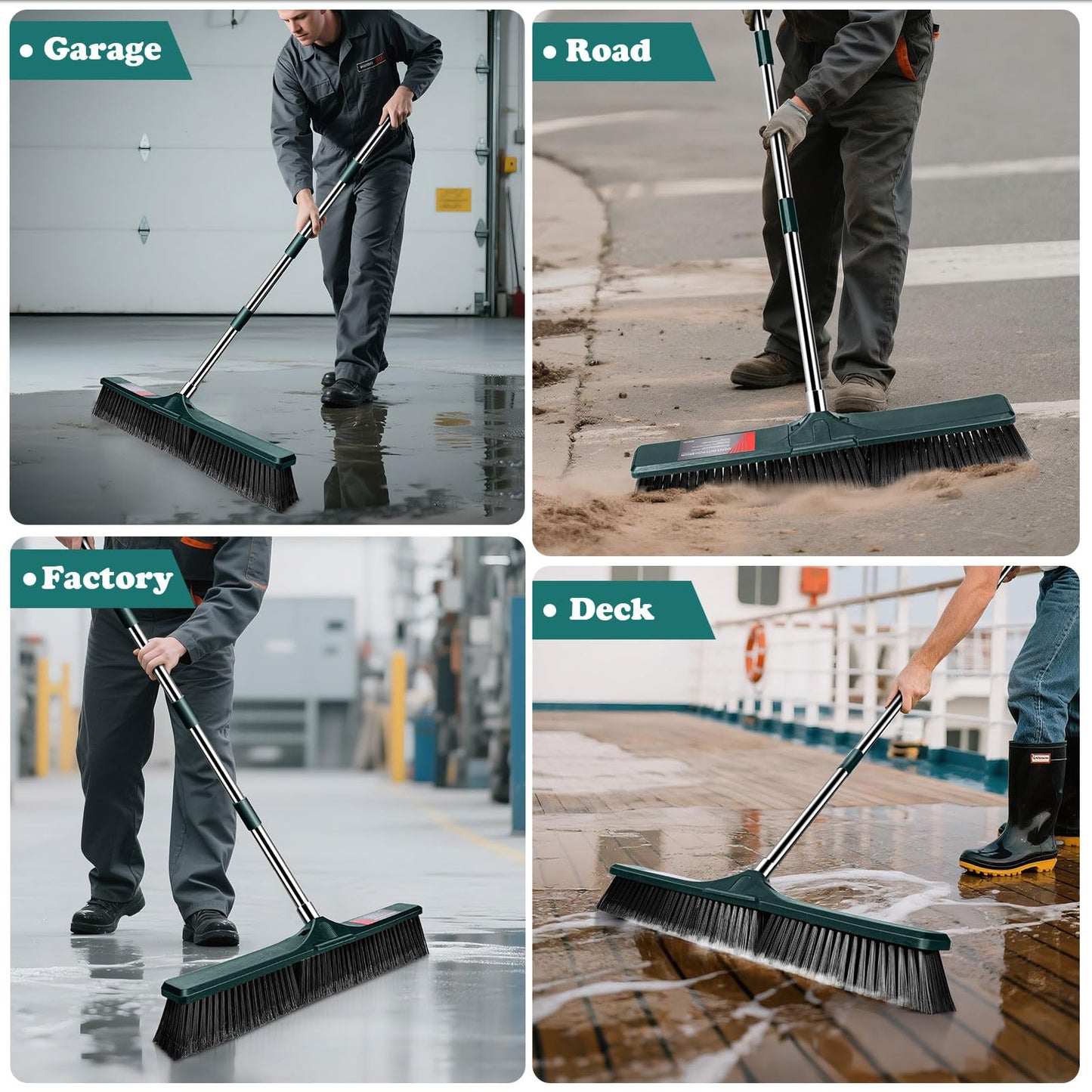 MASTERTOP 24" Push Broom Outdoor, Heavy Duty Garden Brush Broom with 58" Long Handle and Stiff Bristles,Commercial Outdoor Broom for Deck Driveway Garage Yard Patio Warehouse Concrete Floor Cleaning