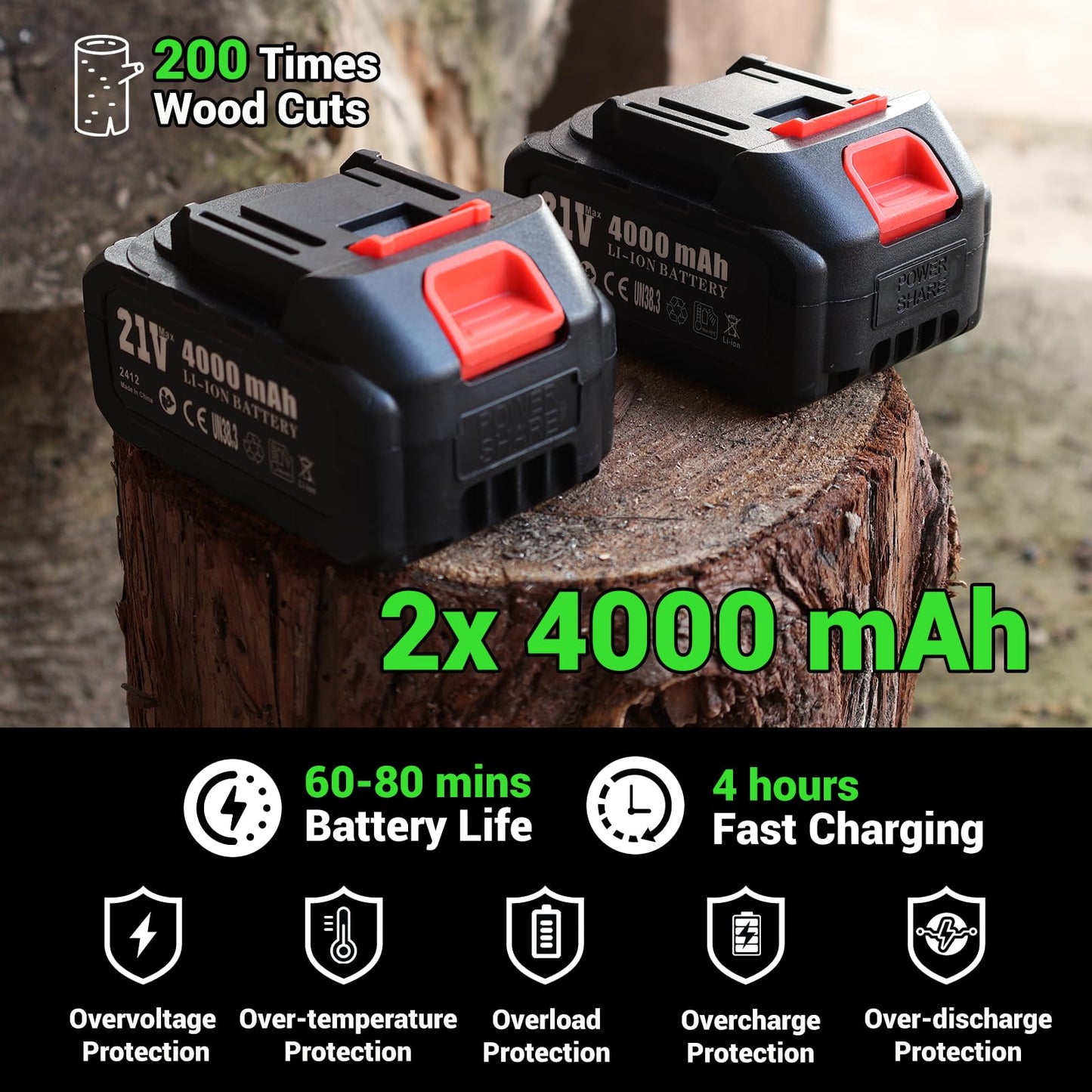 2-in-1 Cordless Pole Saw & Mini Chainsaw, 8 Inch Brushless Battery Chainsaw with 2×4000mAh Batteries, Telescoping Extension Pole, Adjustable Angle Head, Tree Saw for Tree Pruning/Wood Cutting