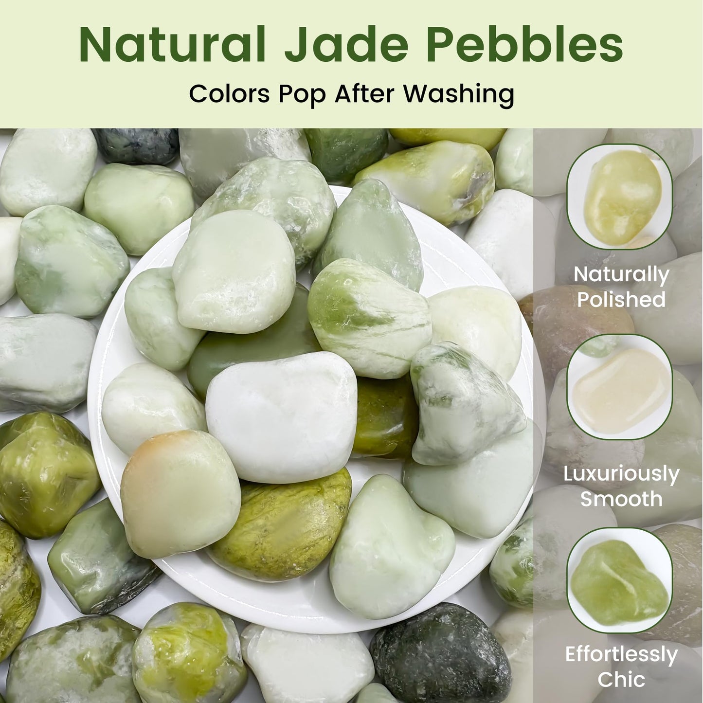 SIDONG 5 LB Jade Pebbles, 1.2-2Inch Natural Decorative Polished Jade Stones, Jade River Rocks for Succulents, Cactus, Vases, Indoor Plants, Garden Landscaping, Bamboo