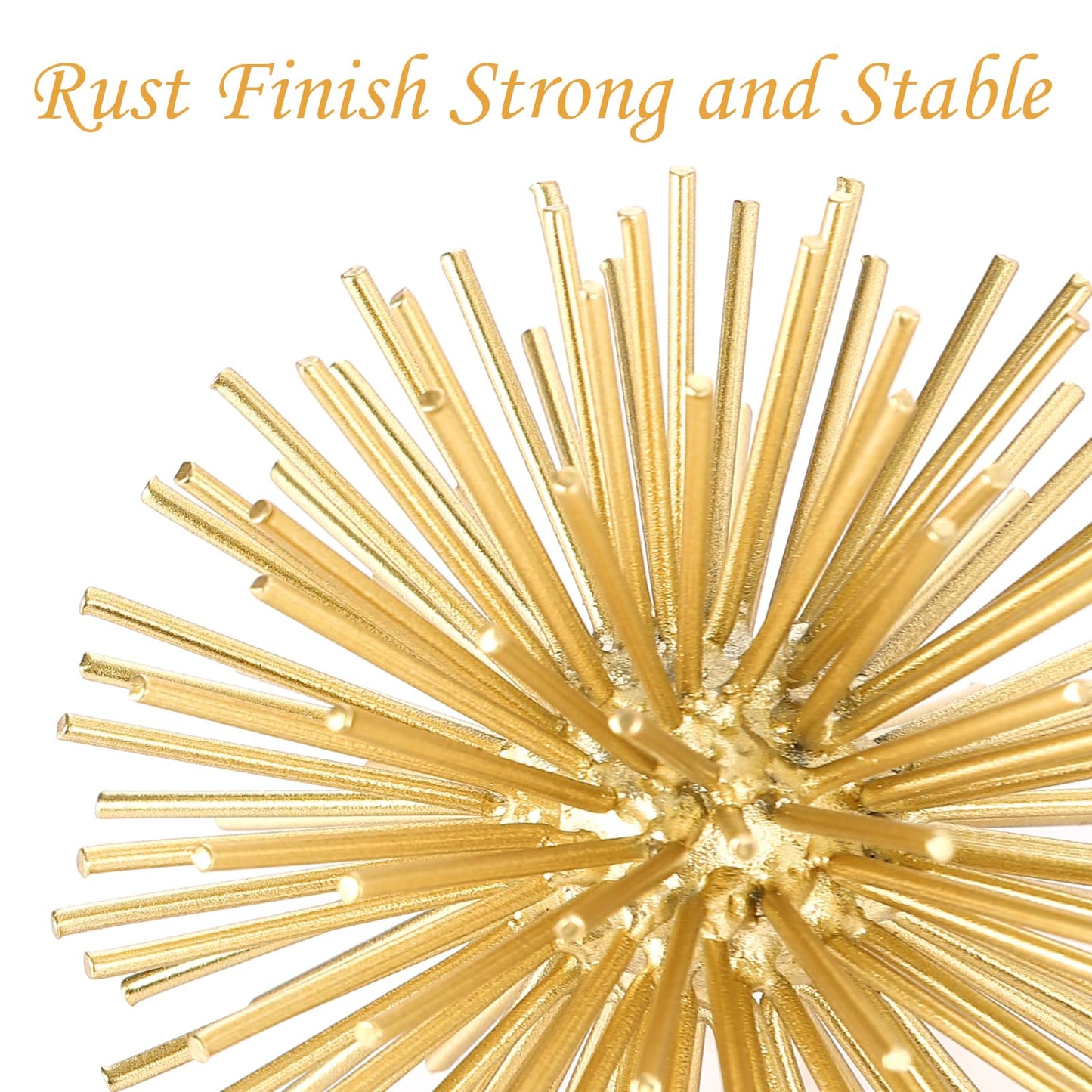 MOCOME Gold Sphere Decor, Metal Gold Starburst Tabletop Sculpture Decor, Modern Metal Starburst Centerpiece, Spike Ball Decoration for Home Decor