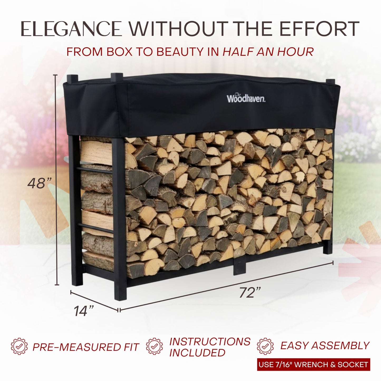 Woodhaven 6-Foot Firewood Rack Outdoor – American Brand – 1/3 Cord Capacity Raised Lumber Storage Rack – Keeps Wood Dry & Ready – Heavy-Duty Steel, Lifetime Structural Warranty (With Cover)
