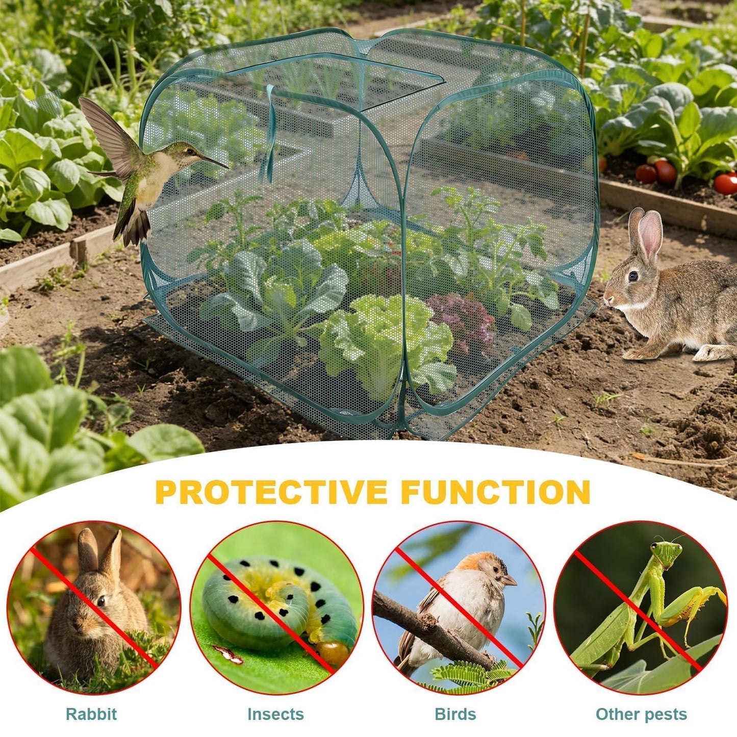 EATAKWARD 2 PCS Foldable Plant Protector, 35" x 35" x 27.5" Pop-Up Mesh Cover, Bird Betting for Garden, Garden Bed Cover for Outdoor Vegetables, Fruits, and Flowers