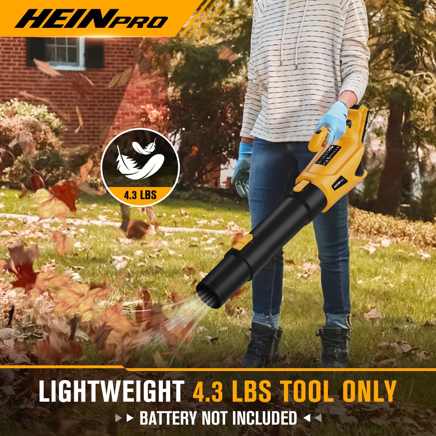 HEINPRO Cordless Leaf Blower Compatible with Dewalt 20V Max Battery, 500CFM/150MPH Electric Leaf Blower Cordless, 5 Speed Modes, Battery Powered Blowers for Lawn Care, Yard (Tool Only)
