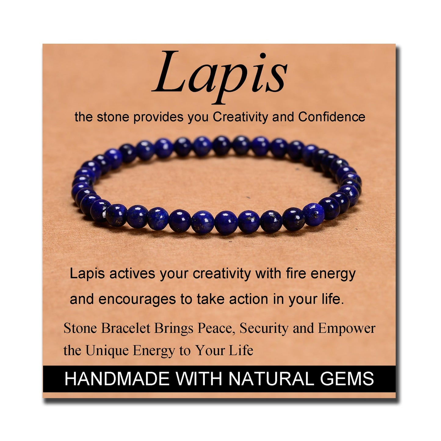 MASSIVE BEADS Lapis - Creativity and Confidence - Handmade Handmade Yoga Stretch Elastic Bracelet Natural Stone Crystal Healing Power Energy Gifts for Unisex Adult 4mm
