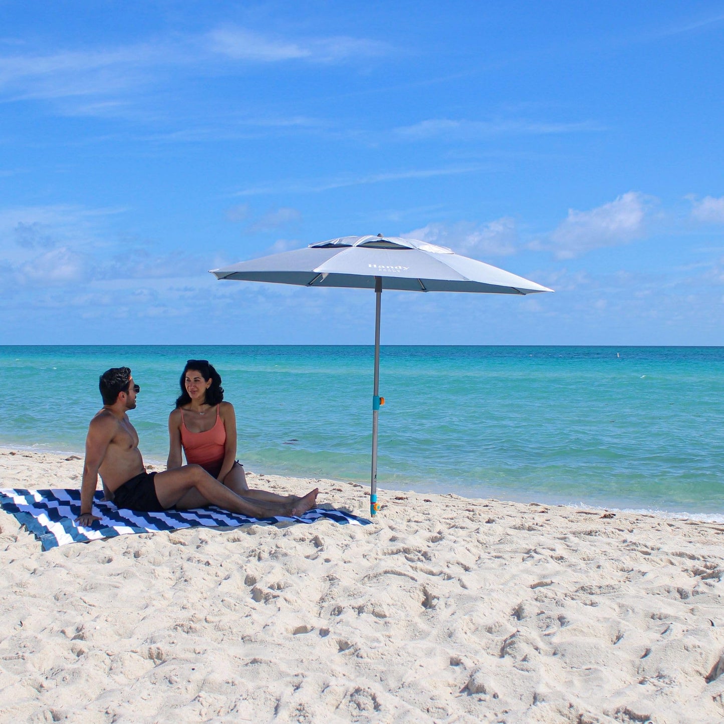 Handy Beach Umbrella with 10 Second Easy Setup Hammer In Anchor - 7ft Large Portable Heavy Duty High Wind Stability Beach Umbrellas For Sand-ASTM F3681 Safety Verified-Silver Coated UPF 55-2026 Model