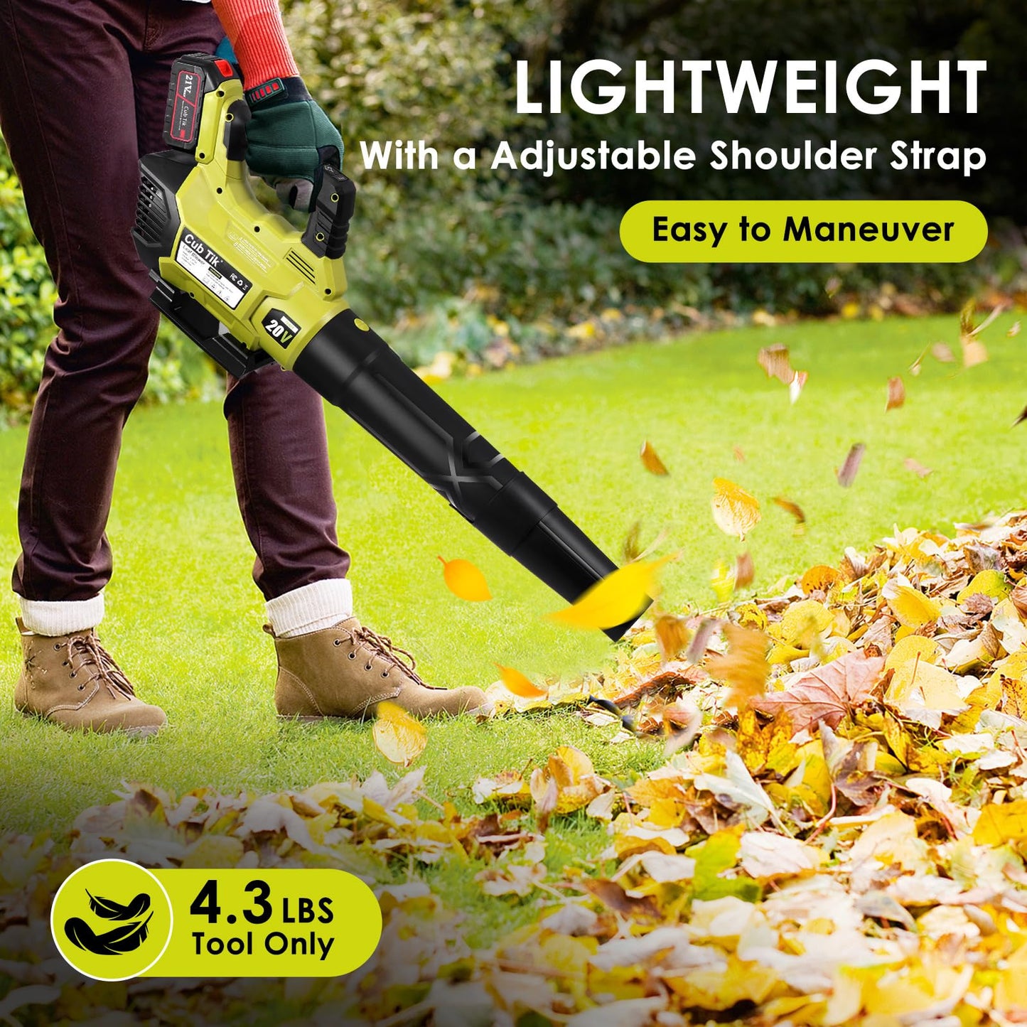 Leaf Blower Cordless with 2x4.0AH Batteries and Charger 580CFM 160MPH Electric Leaf Blower 2 Speed Mode Lightweight Battery Powered Leaf Blowers for Lawn Care Patio Garden Yard