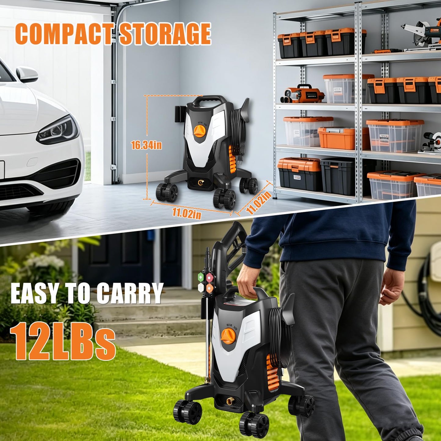 Electric Pressure Washer 4500PSI 2.8 GPM High Pressure Washer with Anti-Tipping Technology, 4 Quick Connect Nozzles, Stainless Steel Spray Wand, Electric Power Washer for Cars/Fences/Driveways/Home
