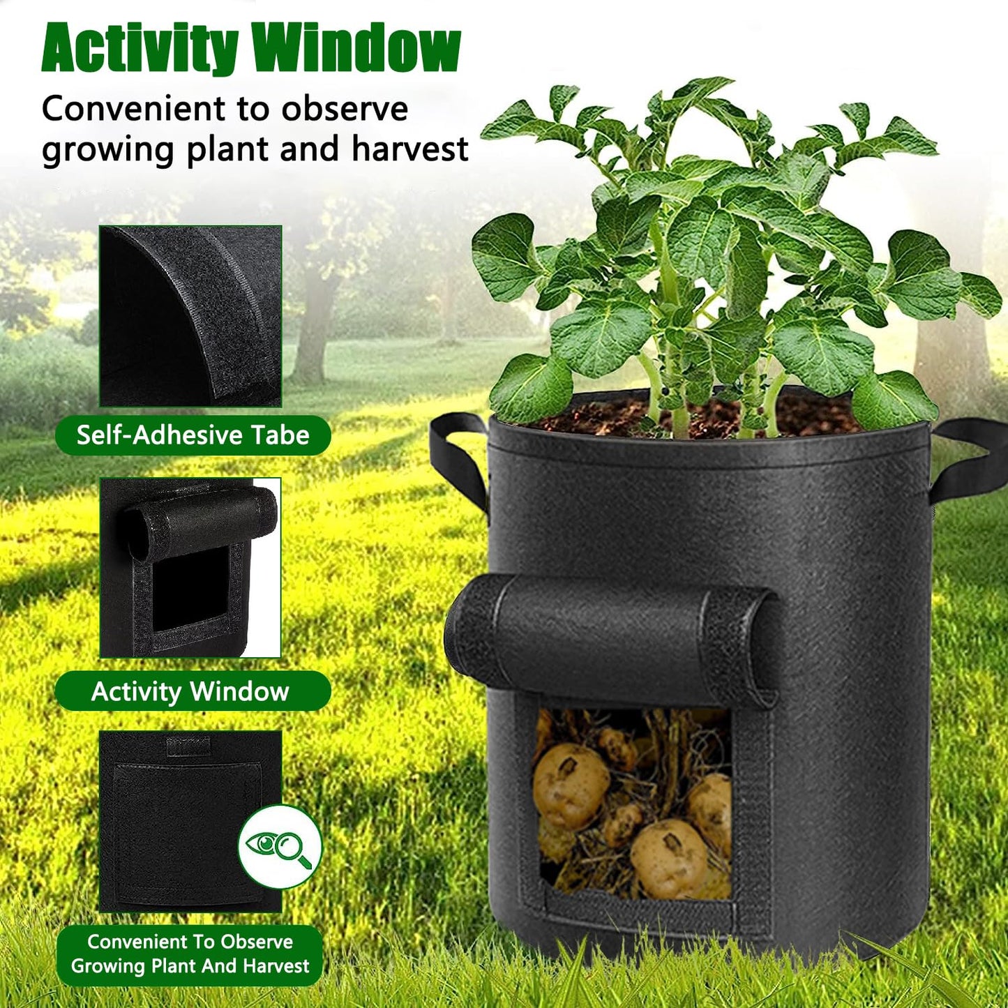 AGOPLEE 6-Pack 10 Gallon Potato Grow Bags Heavy Duty Thickened Nonwoven Fabric Pots with Handles,Black