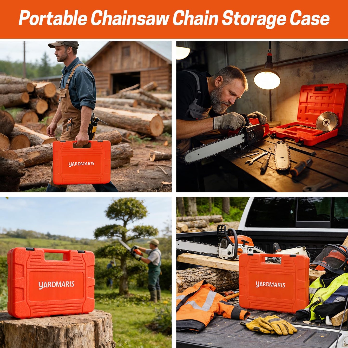 YARDMARIS Chainsaw Chain Storage Case, Portable Chain Holder Box with Tool Storage Tank, Universal Saw Chain Organizer for All Chainsaw Chains