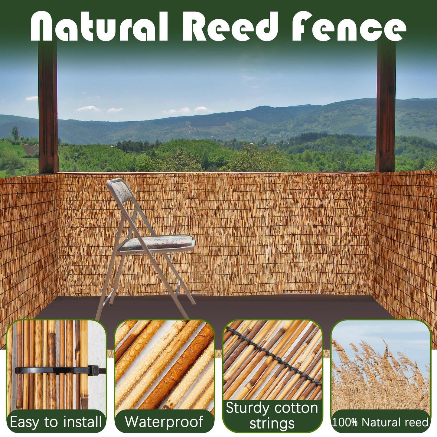 Barydat 3 Pcs 4 x 16.4 ft Reed Fence Roll, 85% Shade Bamboo Privacy Screen, Natural Decorative Reed Fencing for Outdoor Garden Backyard Patio Balcony