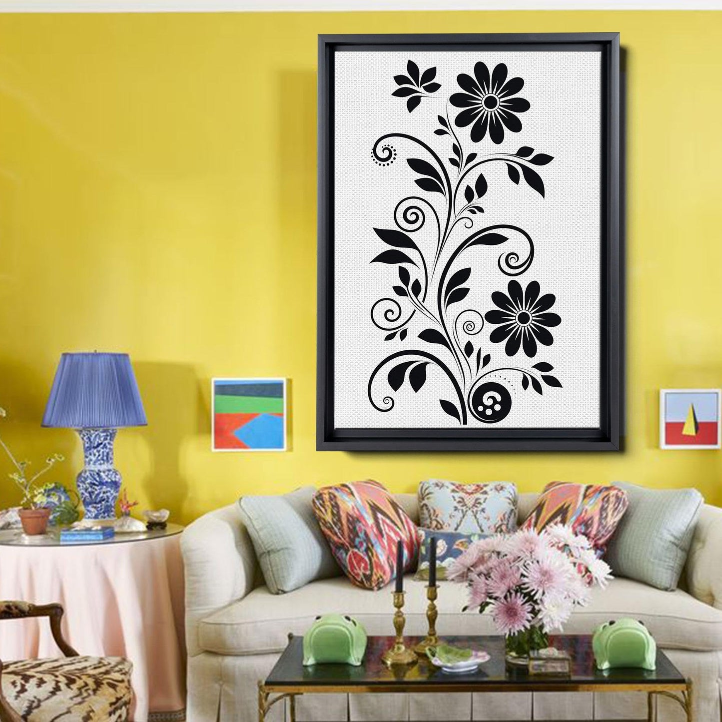 Scandinavian Folk Art, Black and Beige Abstract Botanical Wall Art for Scandinavian Home Decor