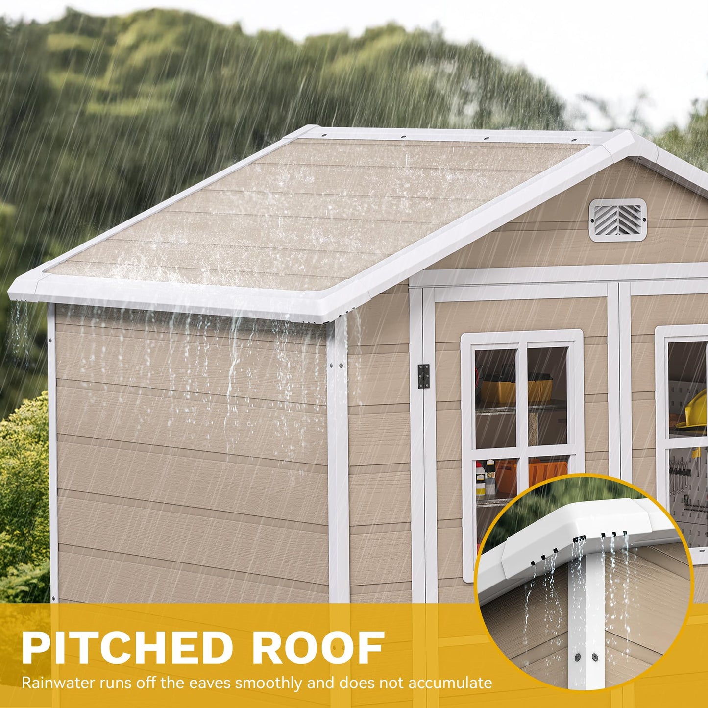 DWVO 6x4.4 FT Outdoor Storage Shed, Plastic Garden Tool Shed with 2 Windows, Double-Wall Outside Shed for Lawn Mower, Garden Tool for Backyard, Patio, Lockable, Beige