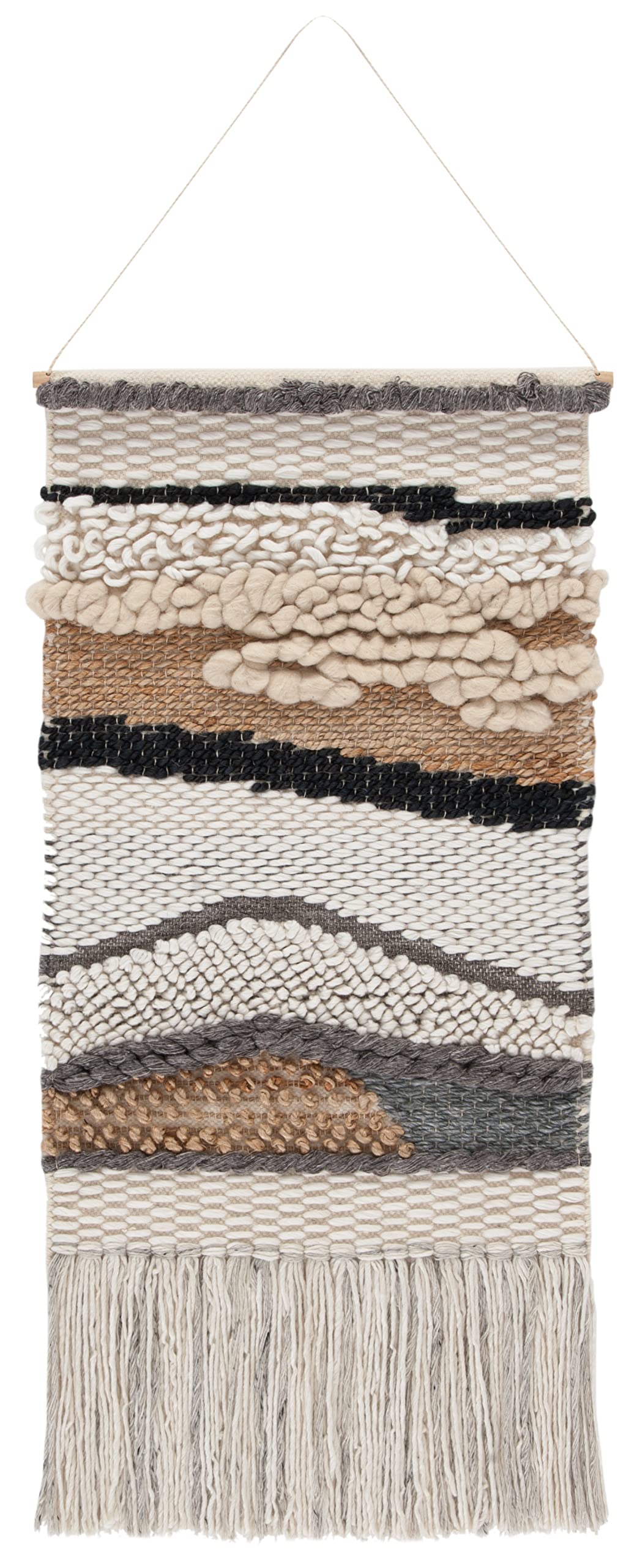 SAFAVIEH Home Collection Sedona Saraj Boho Tribal Ivory/Grey Wool & Jute Woven Tapestry Hanging Wall Art