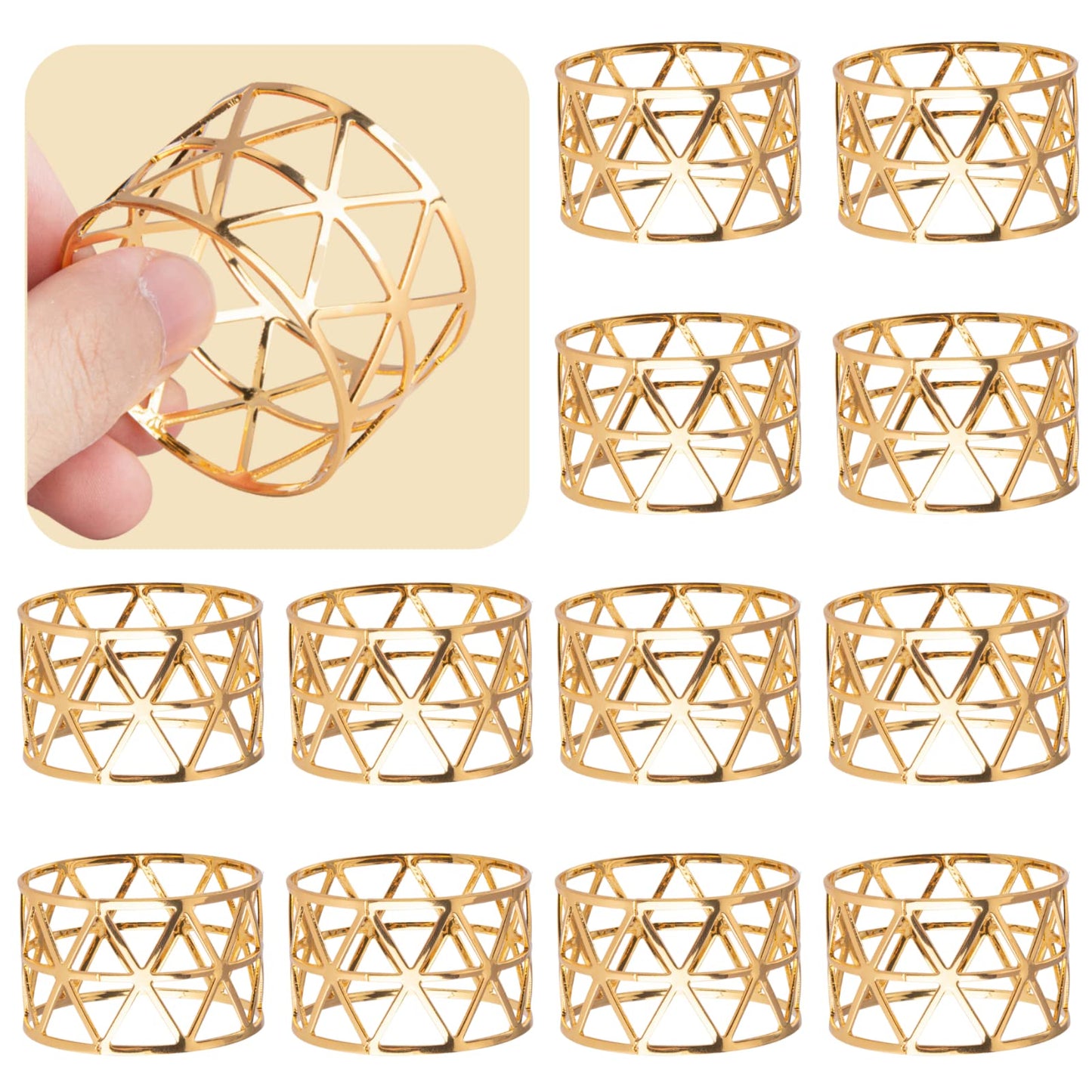 12PCS – Gold Napkin Rings Set of 12, Holiday Napkin Holders for Dining, Anniversary, Birthday, Romantic Candlelight Dinner, Holiday, Party of Table Setting, Wedding Table Decoration