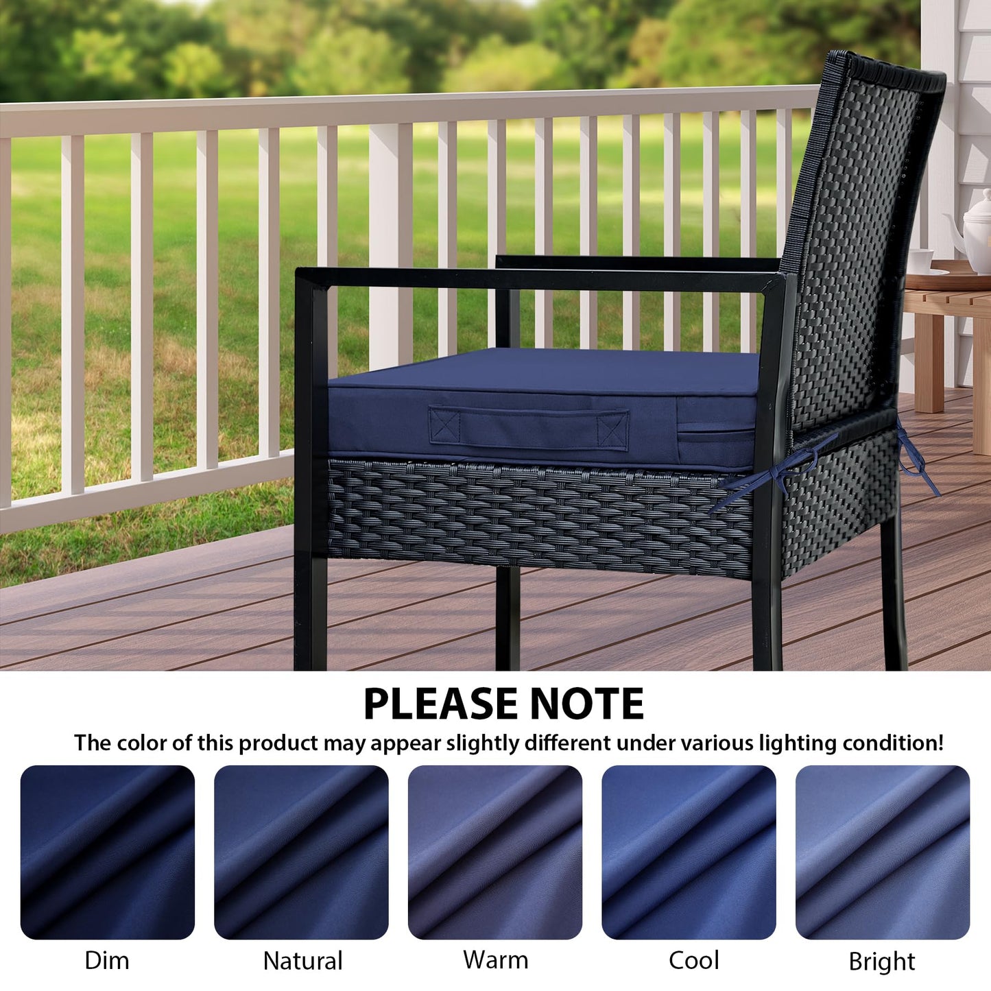 IPYNBAP Outdoor Chair Cushions Set of 4 -Waterproof Outdoor Seat Cushions for Patio Furniture, Patio Chair Cushion with Handle and Ties, Square Out Door Chair Pads,19" x 19" x 3", Navy Blue