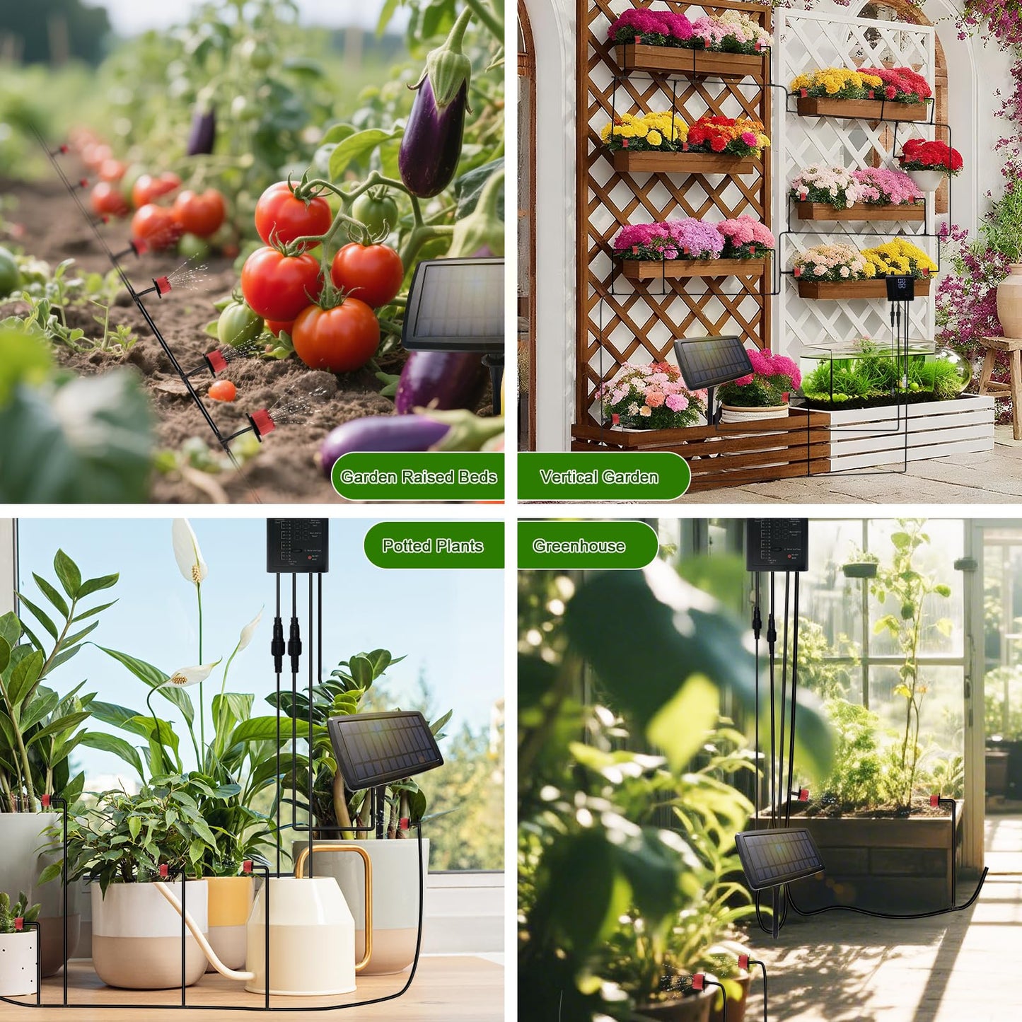 Solar Automatic Drip Irrigation Kit System, 12 Timer Settings Garden Irrigation System, Self Watering Devices for Plants, Raised Beds, Greenhouse, Travel, IP44 Waterproof (15 Pots)