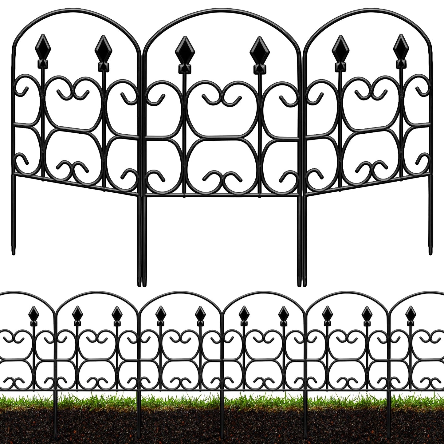 QIAOKAIYAN 24in(H) x 10.83ft(L) Decorative Garden Fence - Tall Garden Fence Animal Barrier 10 Pack Metal Fence Border Black No Dig Fence Panels Garden Fencing Border for Landscape Patio Yard Outdoor