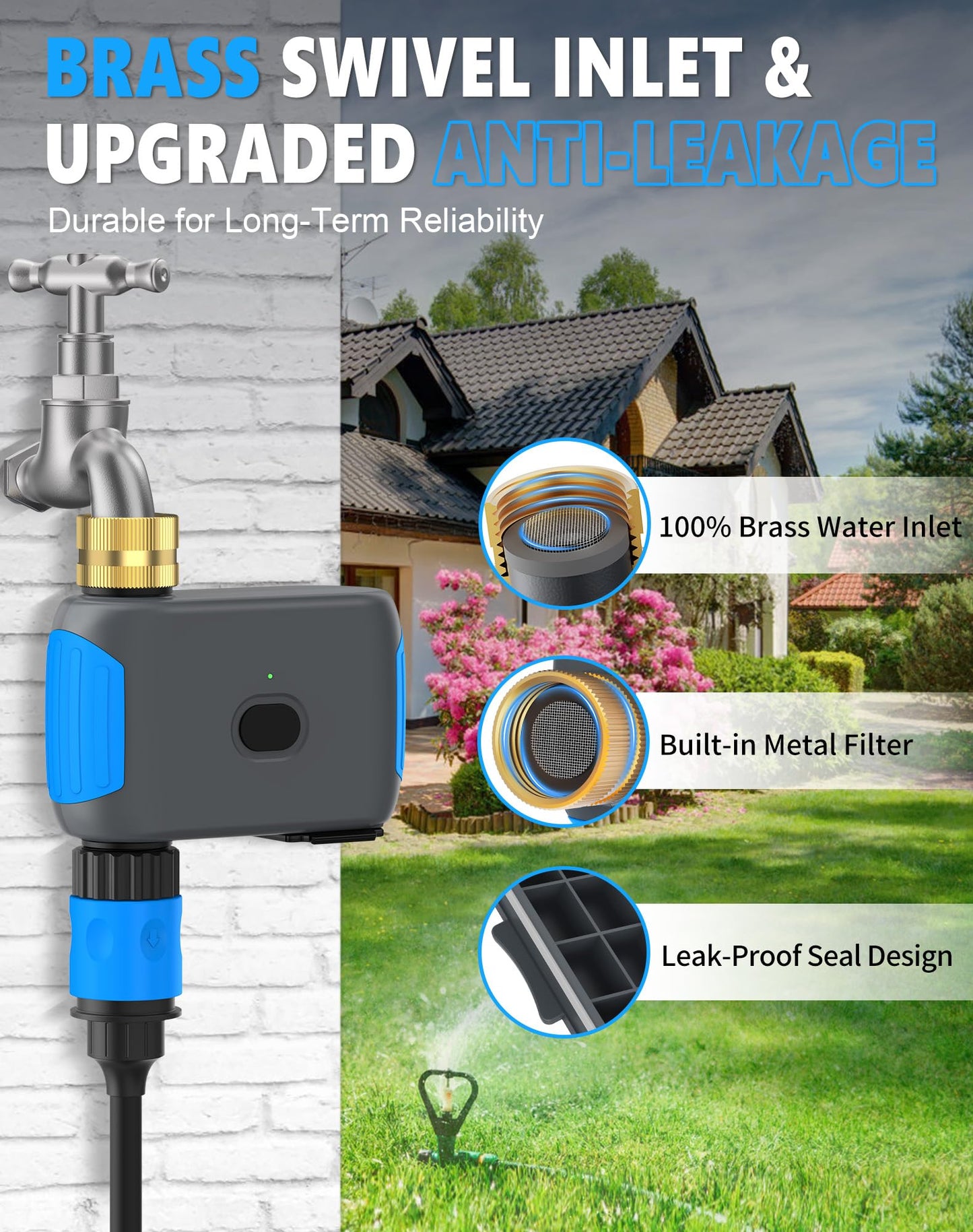 Grillum WiFi Sprinkler Timer, Smart Bluetooth Hose Timers, Water Timer for Garden Hose with APP, Digital Automatic Irrigation System Compatible with Alexa Google, for Outdoor Garden Lawn, 1 Outlet