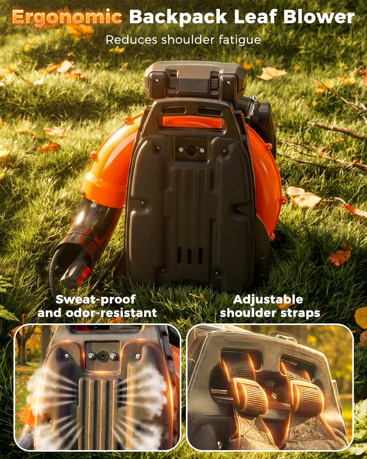 Getell 80cc Gas Backpack Leaf Blower, 900CFM 206MPH 2-Stroke Engine, Heavy-Duty Leaf & Snow Blower for Lawn, Garden & Commercial Use (Orange)