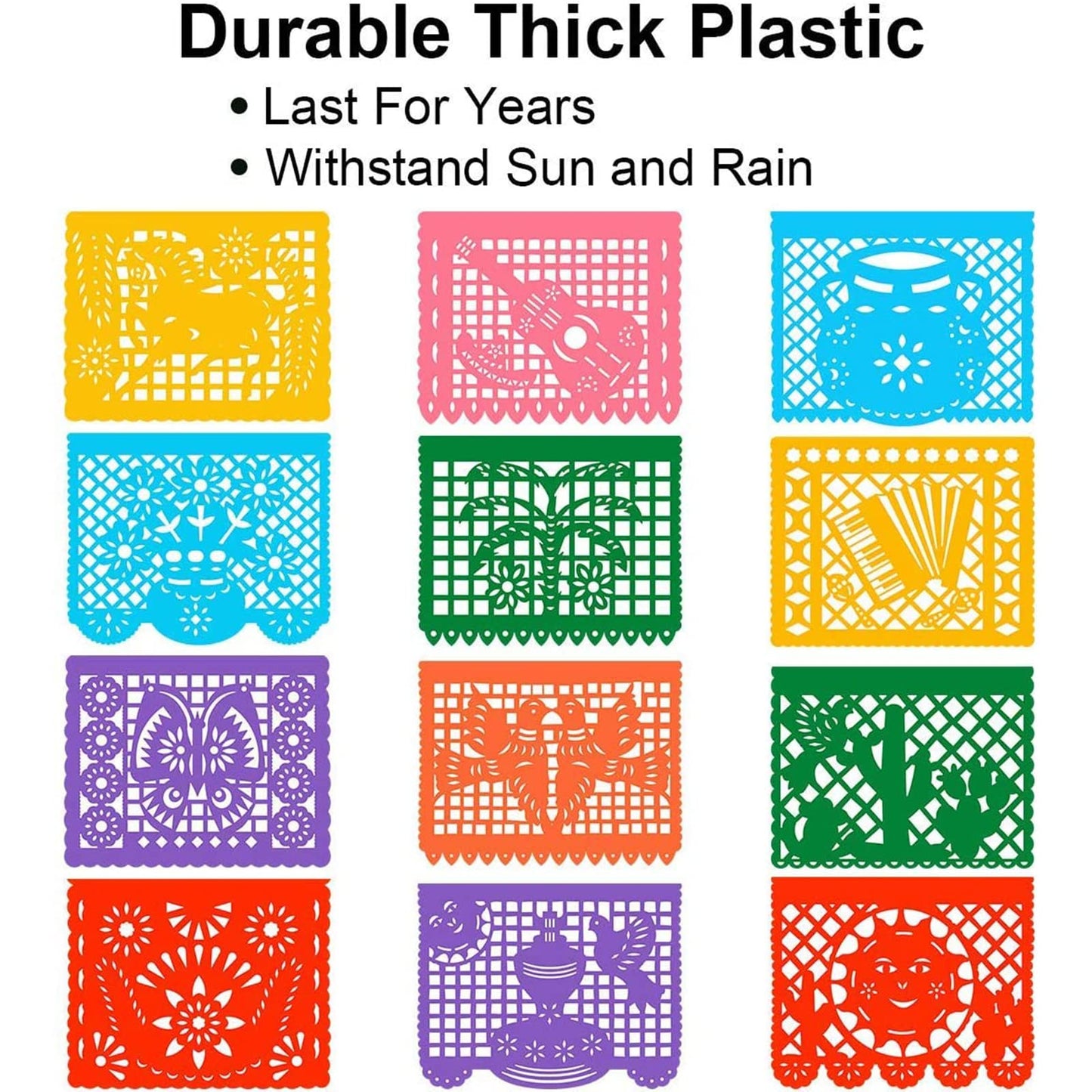 DUNCHATY 6 Pack Mexican Banner - 132Ft(22ft x 6) Papel Picado Fiesta Decorations Cinco de Mayo Día de Muertos Birthday Party Supplies - 12 Patterns with String Waterproof Plastic Indoor Outdoor