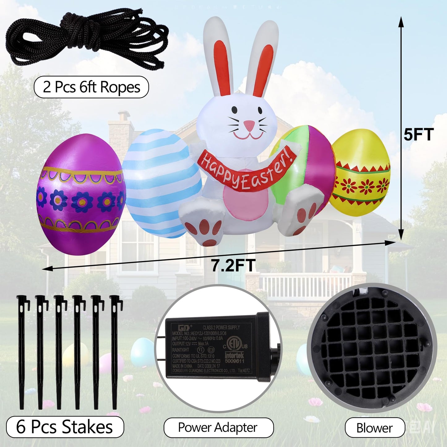 DR.DUDU Easter Inflatables Outdoor Decorations, 7 FT Long Easter Bunny with Eggs, Happy Easter Decorations, Easter Blow up Yard Decorations for Garden Lawn Holiday Party