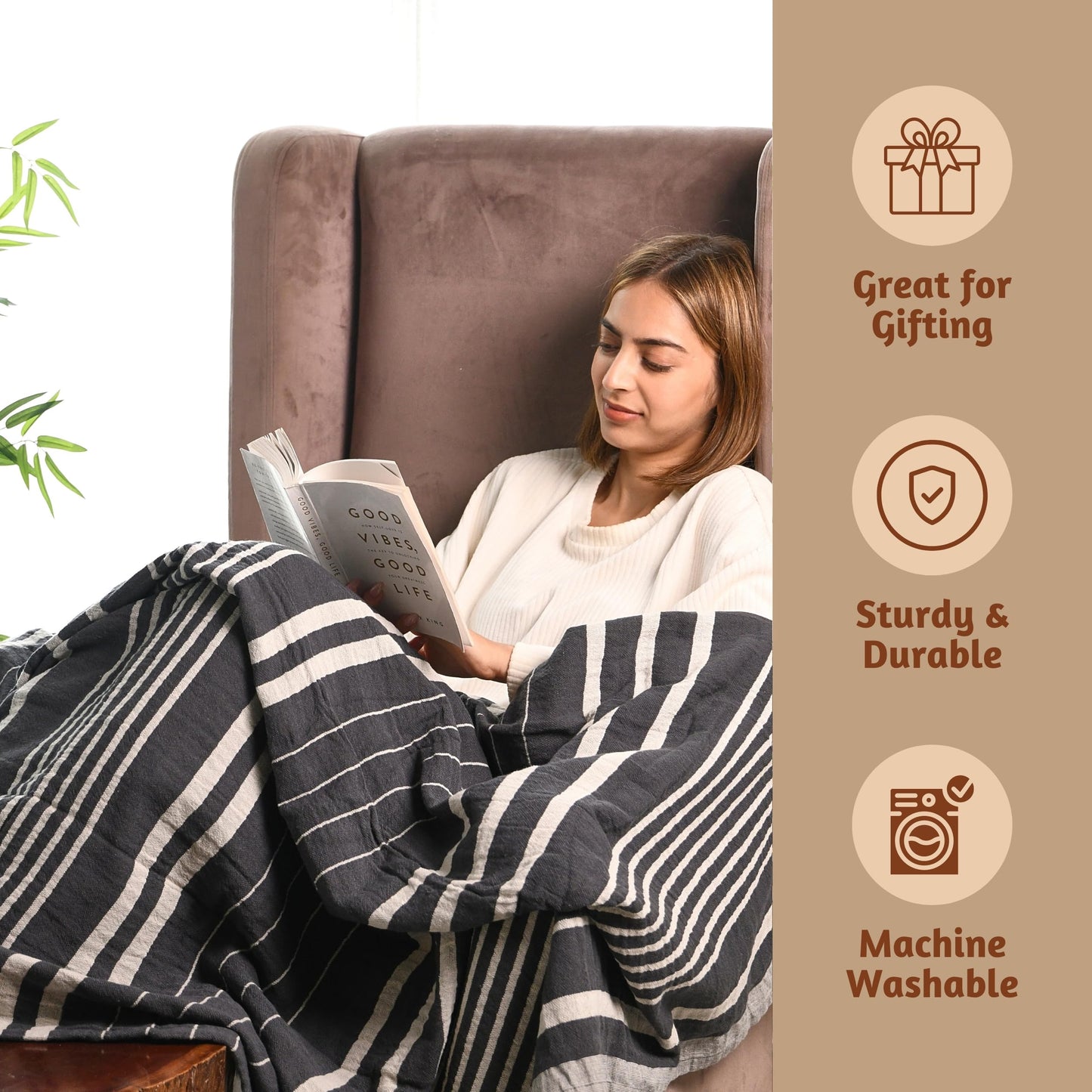Folkulture Throw Blanket for Couch 50" x 60" |100% Recycled Cotton Couch Chritmas Throw Blanket for Chair, Boho Throws Blankets for Bed,Sofa, Lightweight| Guest Room Must Haves Blanket | Steel Gray