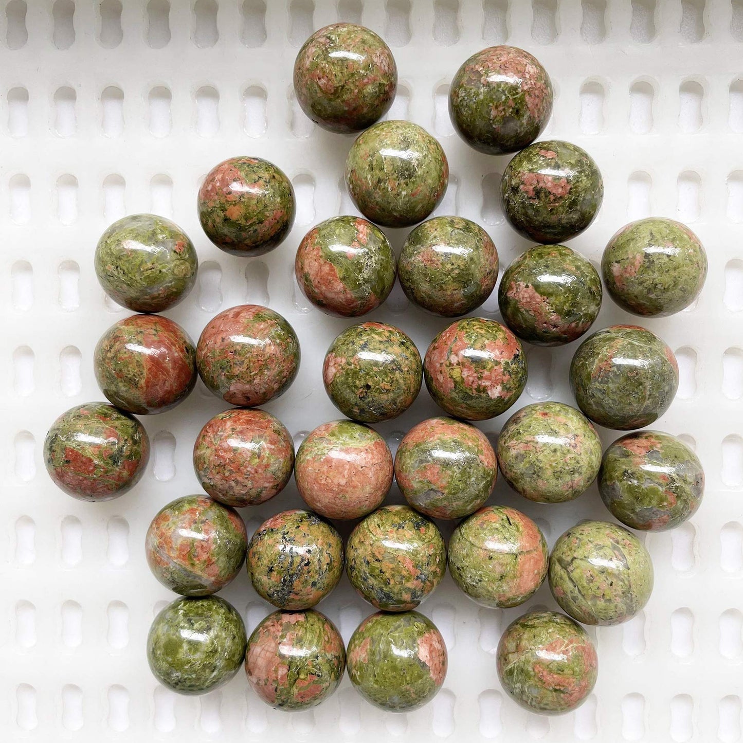 Fekuar 5 Pcs Unakite Crystal Sphere Ball Set, Polished Healing Energy Mineral Gemstone Balls for Reiki Chakra Decoration Fengshui 20mm