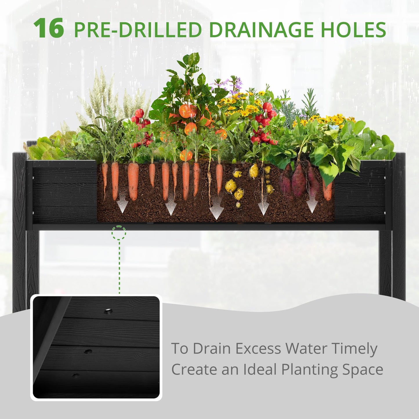 LUE BONA Raised Garden Bed with Tools, 45*18*29 in, Poly Elevated Planter Box with Legs And Storage Shelf, Weather Resistant, 3-Year Warranty, Standing Growing Bed Herb Planter for Vegetable, Black