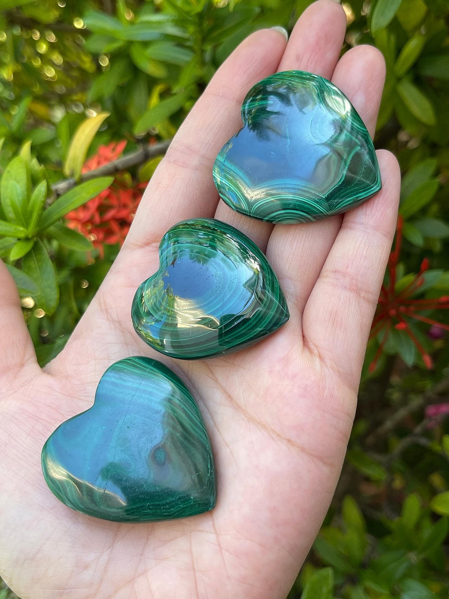 Malachite Gemstone Hearts, Polished Malachite Puffy Hearts, Malachite Crystal Palm Stone, Malachite Healing Crystal Hearts (1 Heart)
