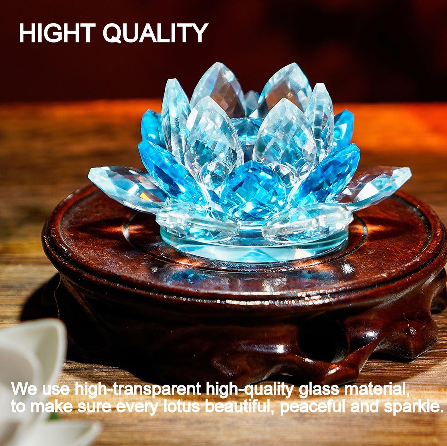 TENGFENG Crystal Lotus Flower Bicolor - Hue Reflection Glass Lotus Flower Feng Shui Home Decor Lucky Charm Crystal Figurine with Gift Box (Blue, 3.3 inches)