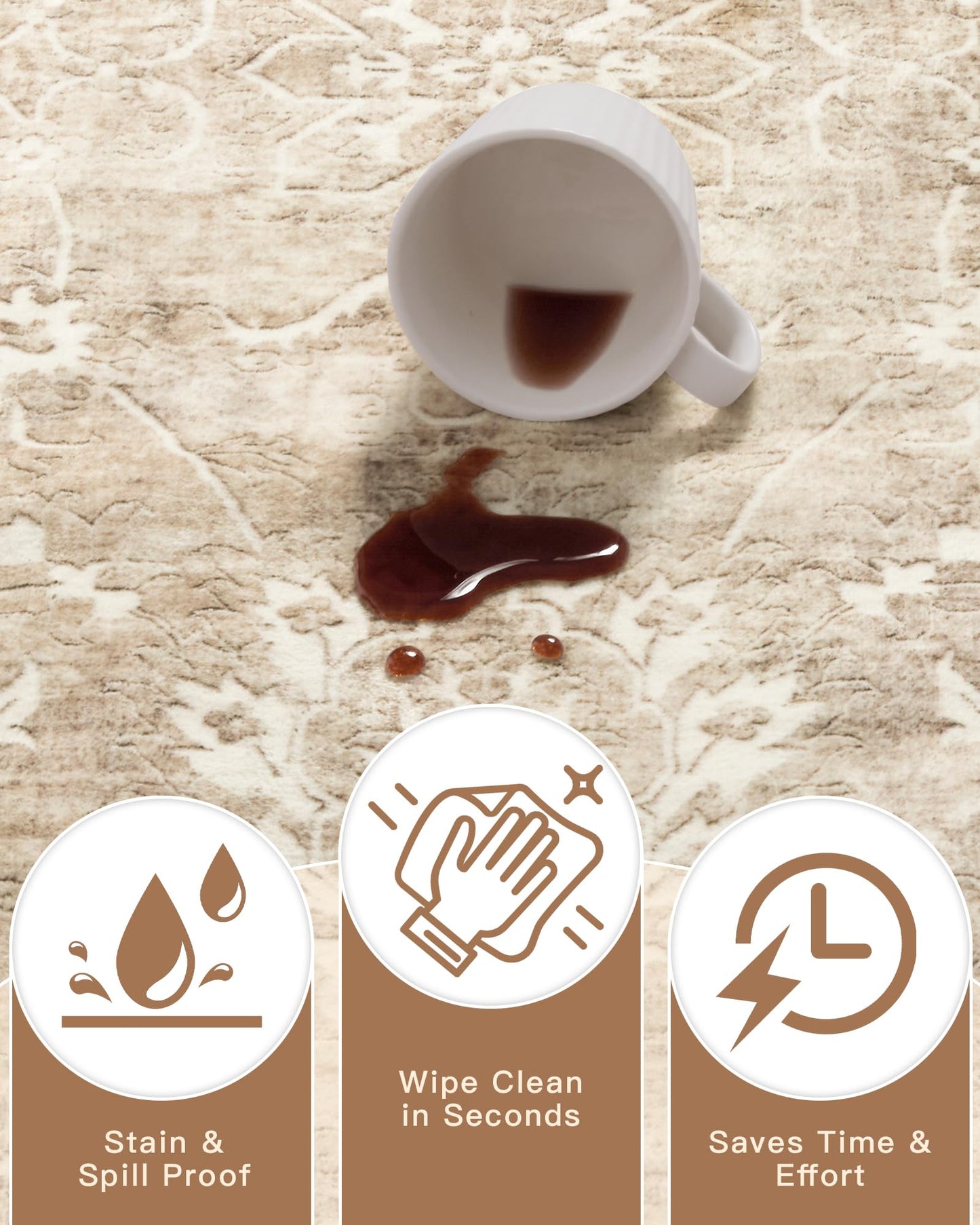 Madane Washable Runner Rug 2x6, Kitchen Hallway Runner Rug with Non-Slip Rubber Backing, Vintage Soft Low Pile Carpet Runner for Entryway Laundry Bathroom Bedroom Living Room (2 x 6, Beige/Brown)