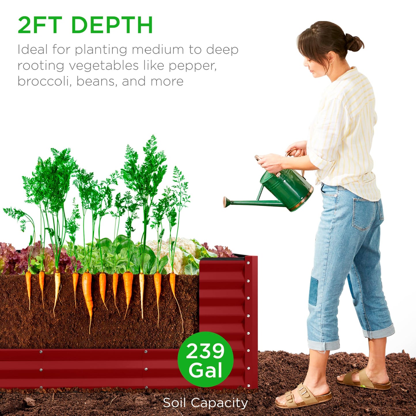 Best Choice Products 8x2x2ft Raised Outdoor Metal Garden Bed, Deep Root Box Planter for Vegetables, Flowers, Herbs, 240 Gallon Capacity, 100% Non Toxic Materials - Royal Red