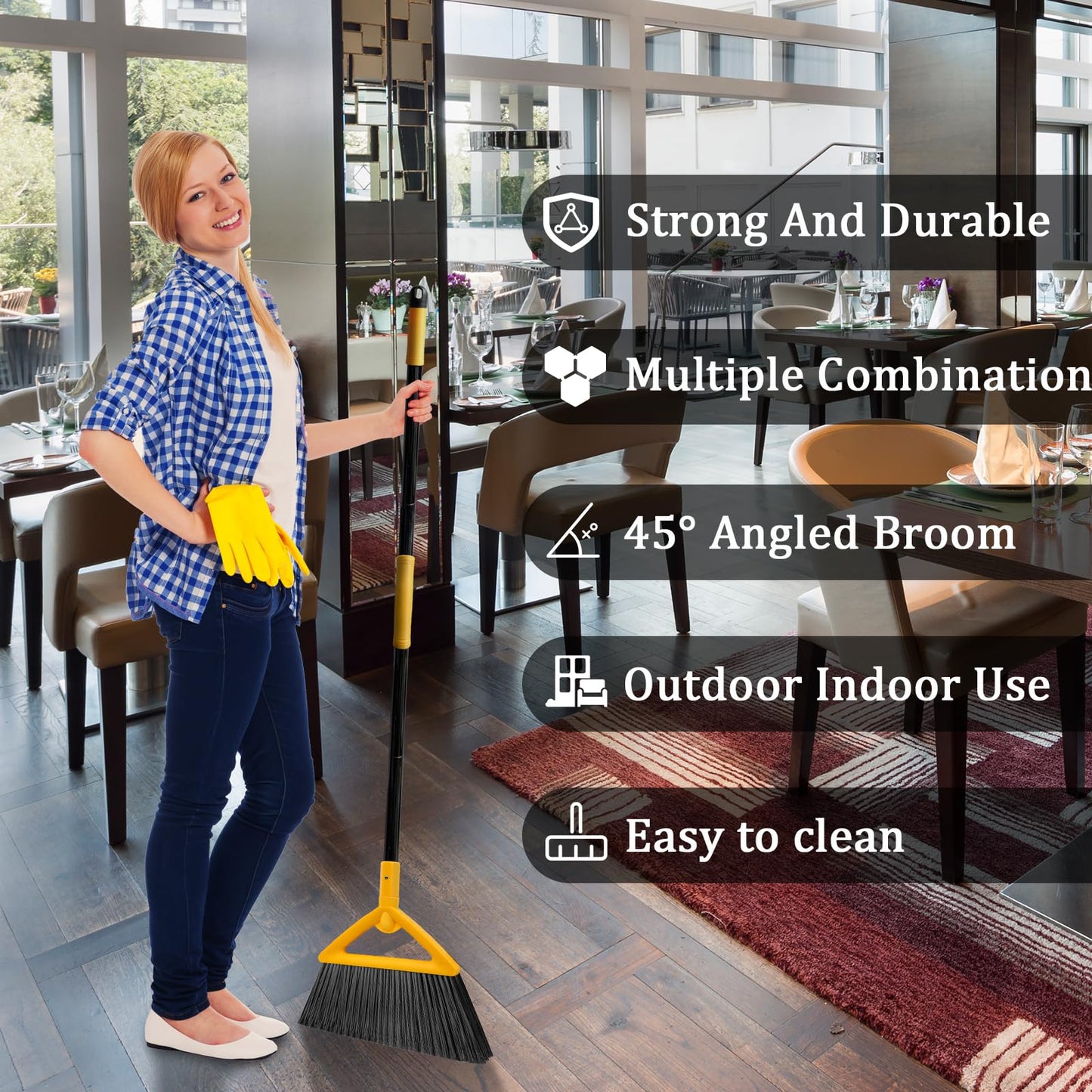 SZJYHQY Heavy Duty Angle Broom 3 Pack - Yellow Broom for Outdoor & Indoor, Garage, Driveway, Sidewalk, Kitchen & More, Long Handle