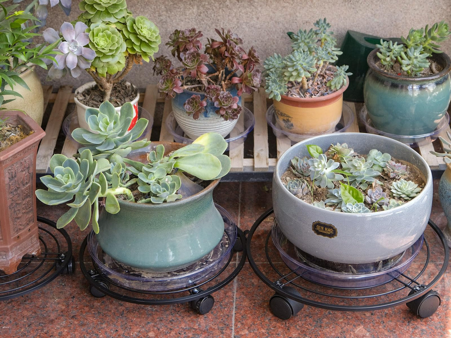 12" Metal Plant Caddy with Wheels 3 Packs Large Rolling Plant Stands Indoor Wheeled Plant Dolly Heavy-duty Planter Mover Roller Base Outdoor Plant Trolley Cart Water-proof, Plant Saucers on Wheels