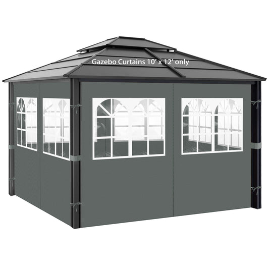 Gazebo Privacy Curtains 10' x 10' with PVC Windows, 4-Panels Side Wall with Zipper Universal Replacement for Patio, Outdoor Canopy, Garden and Backyard, Gray