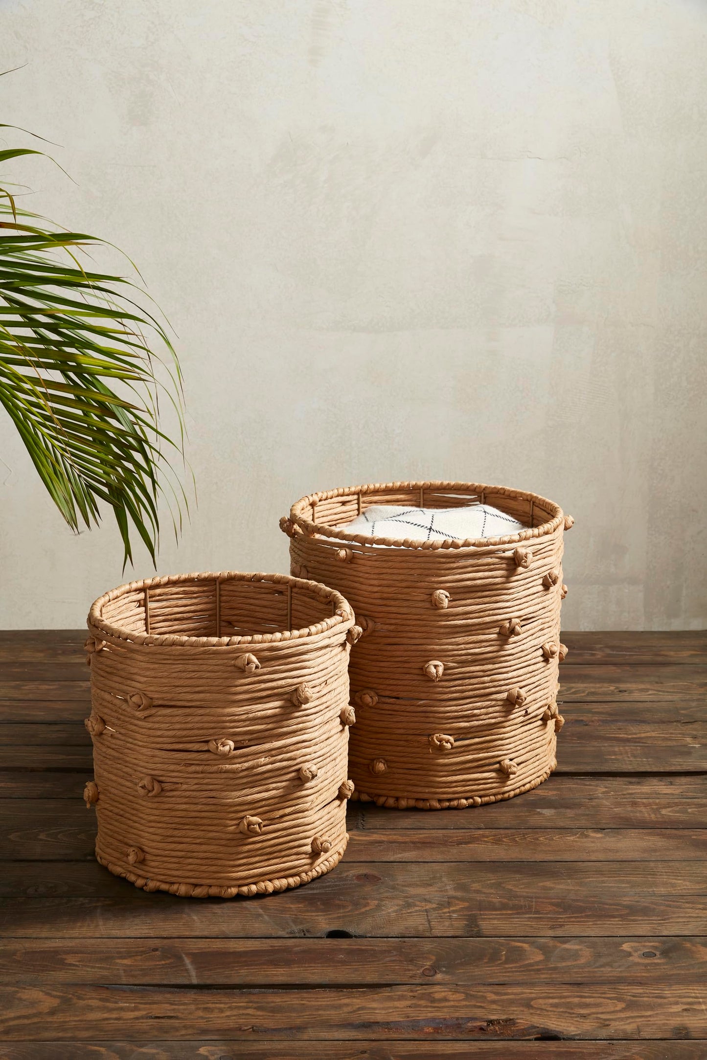 Mud Pie Knot Paper Rope Basket; Small 11" X 11" Dia | Large 13" X 13 1/2" Dia