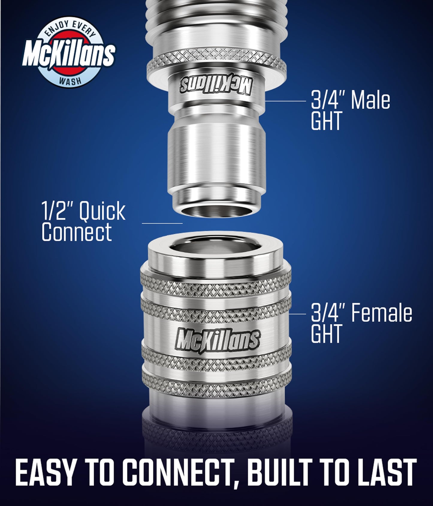 McKillans® 2025 Automatic Garden Hose Quick Connect [UNIVERSAL FIT] - Stainless Steel Quick Connect Hose Fittings - Water Hose Connectors - Quick Disconnect Adapter - INSTANT CONNECTION - 5 Pc Kit