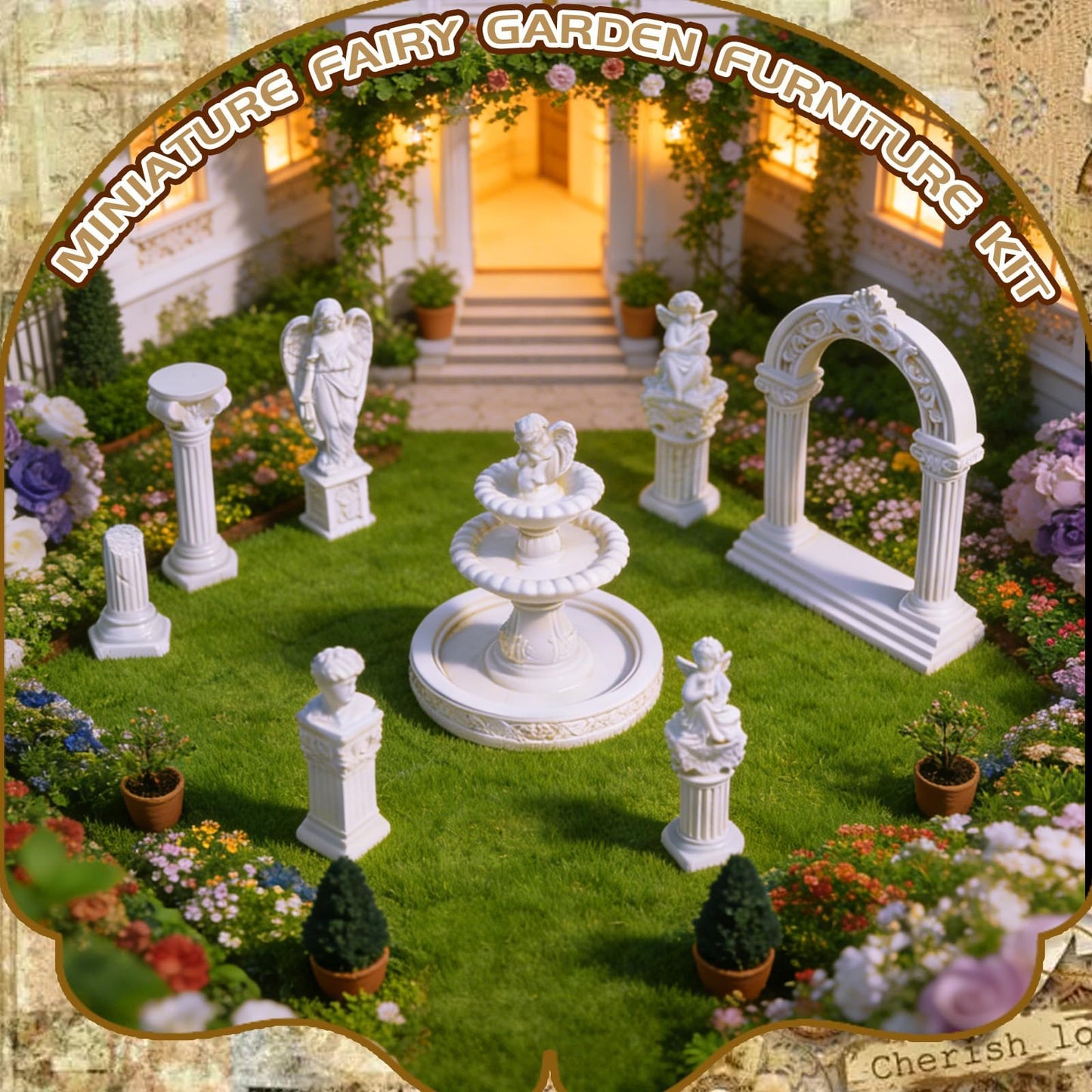Warmtree 1:12 Scale Miniature Fairy Garden Furniture Accessories 11 Pcs White Resin Greek Statue Angel Sculpture Fountain for Mini Fairy Garden Micro Landscape DIY Craft Decoration