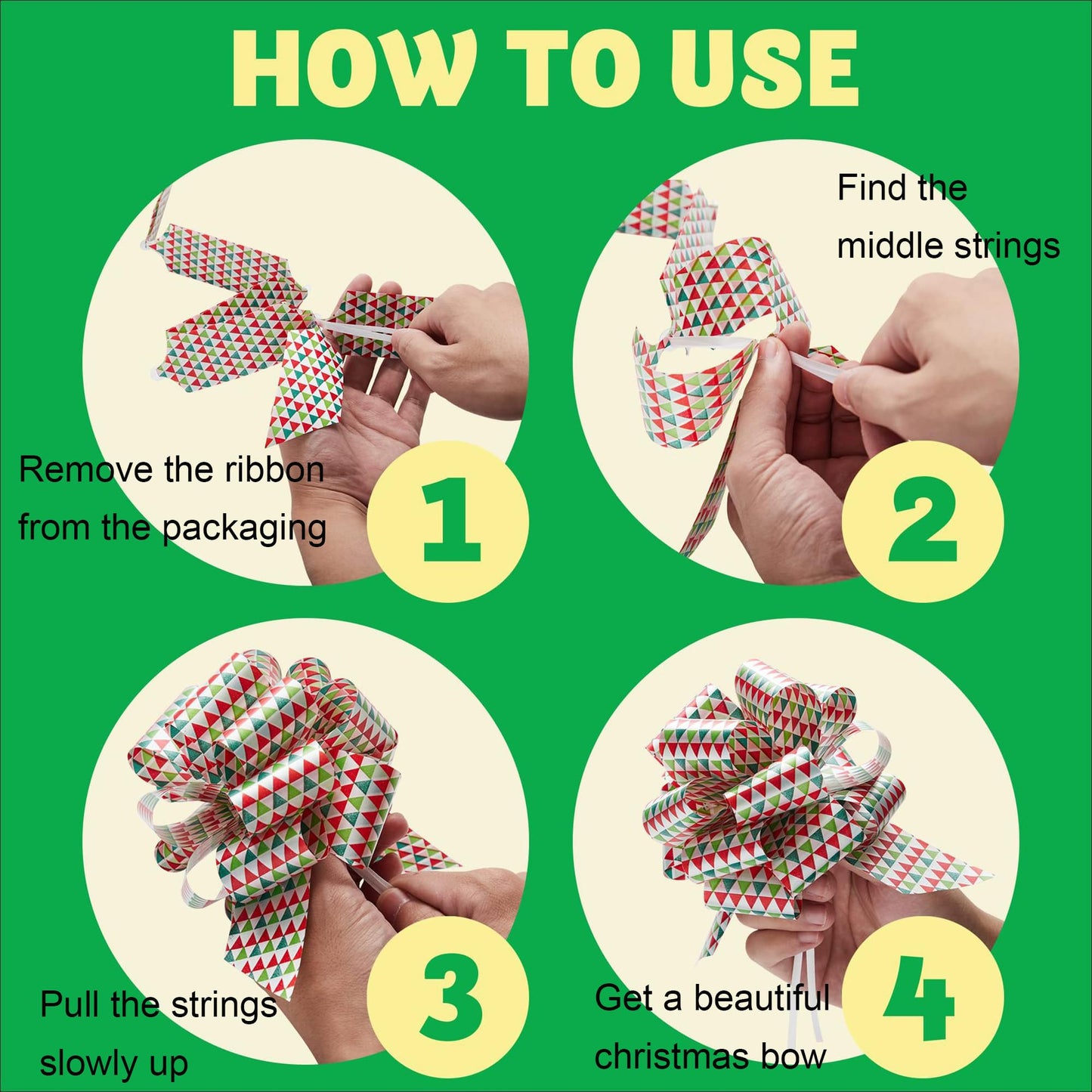 12 Present Wrap Ribbon Pull Bows 5", Easy and Fast Gift Wrapping Accessory for Christmas Bows Baskets Wine Bottles Gifts Decoration, Present Decor