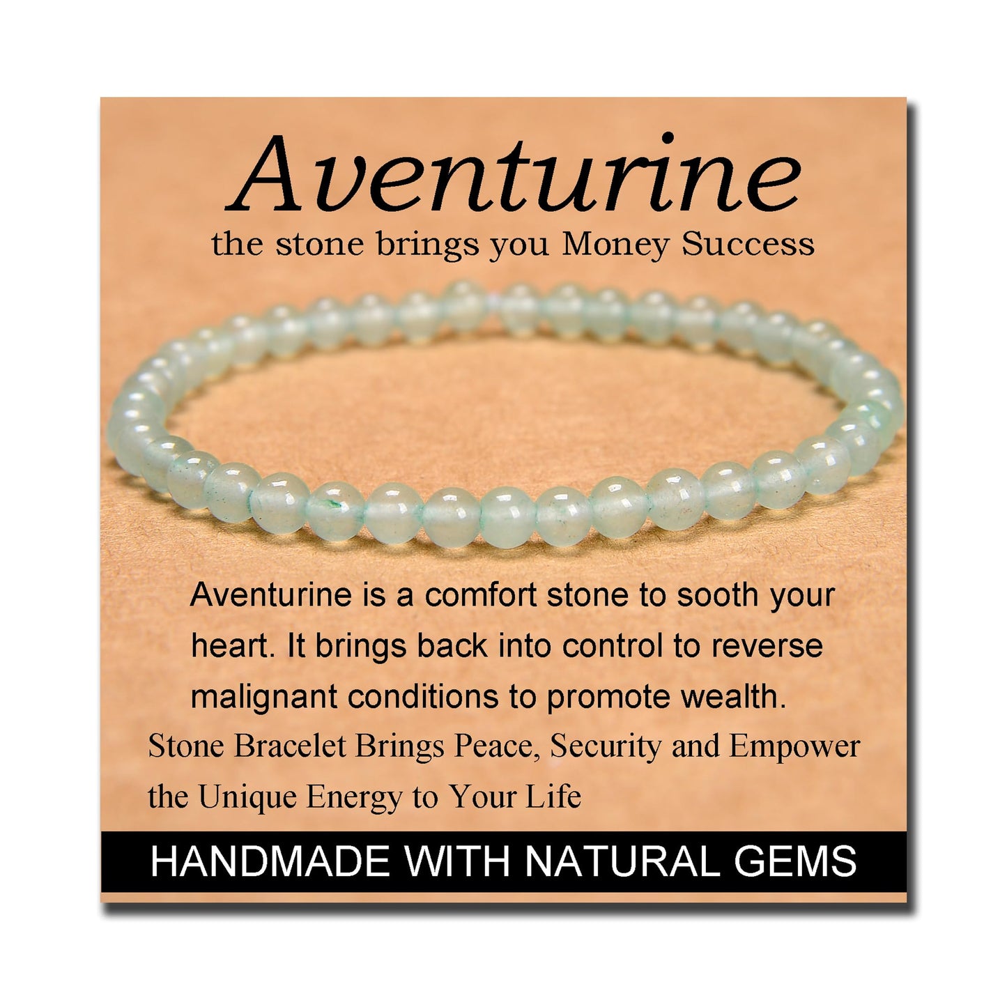 MASSIVE BEADS Green Aventurine - Stone of Wealth - Handmade Yoga Stretch Elastic Bracelet Natural Stone Crystal Healing Power Energy Gifts for Unisex Adult 4mm