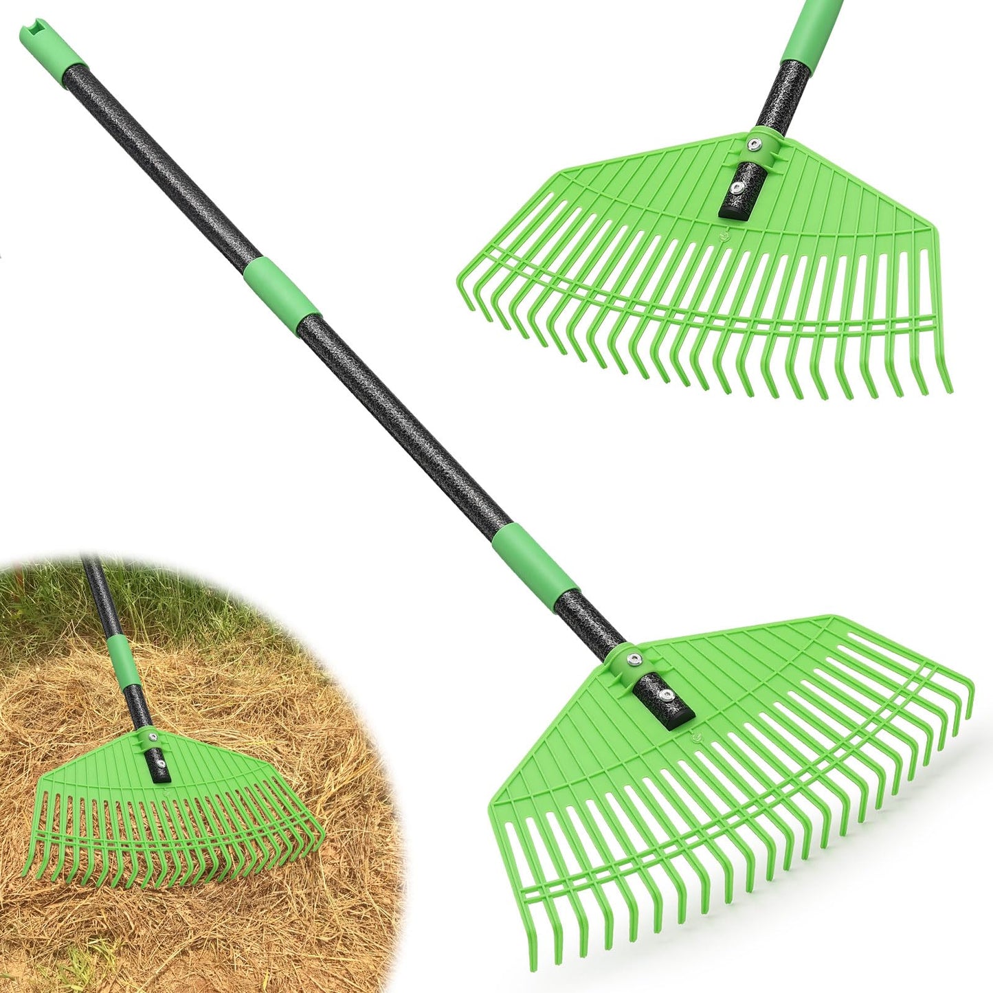 Garden Leaf Rake,16.5” Plastic Leaf Rake for Lawn,Unbreakable Nylon Head, No Harm to Lawn Grass,Yard Raking Tools for Turf Leaves Thatch Debris Pine Needle Cleanup, Lightweight for Kids Seniors