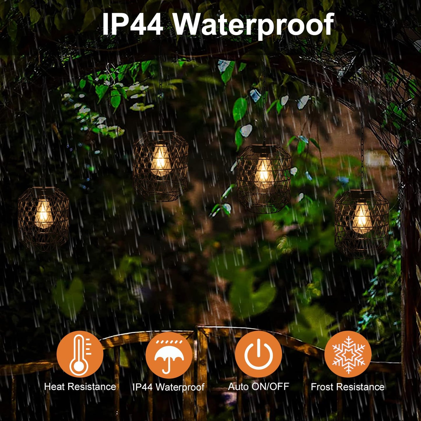 Livinlarge Solar Pendant Light,Outdoor Solar Powered Chandelier Hanging Lantern IP44 Waterproof,Gazebo Lights for Yard Patio Balcony Tree Porch Porch Garden Decor