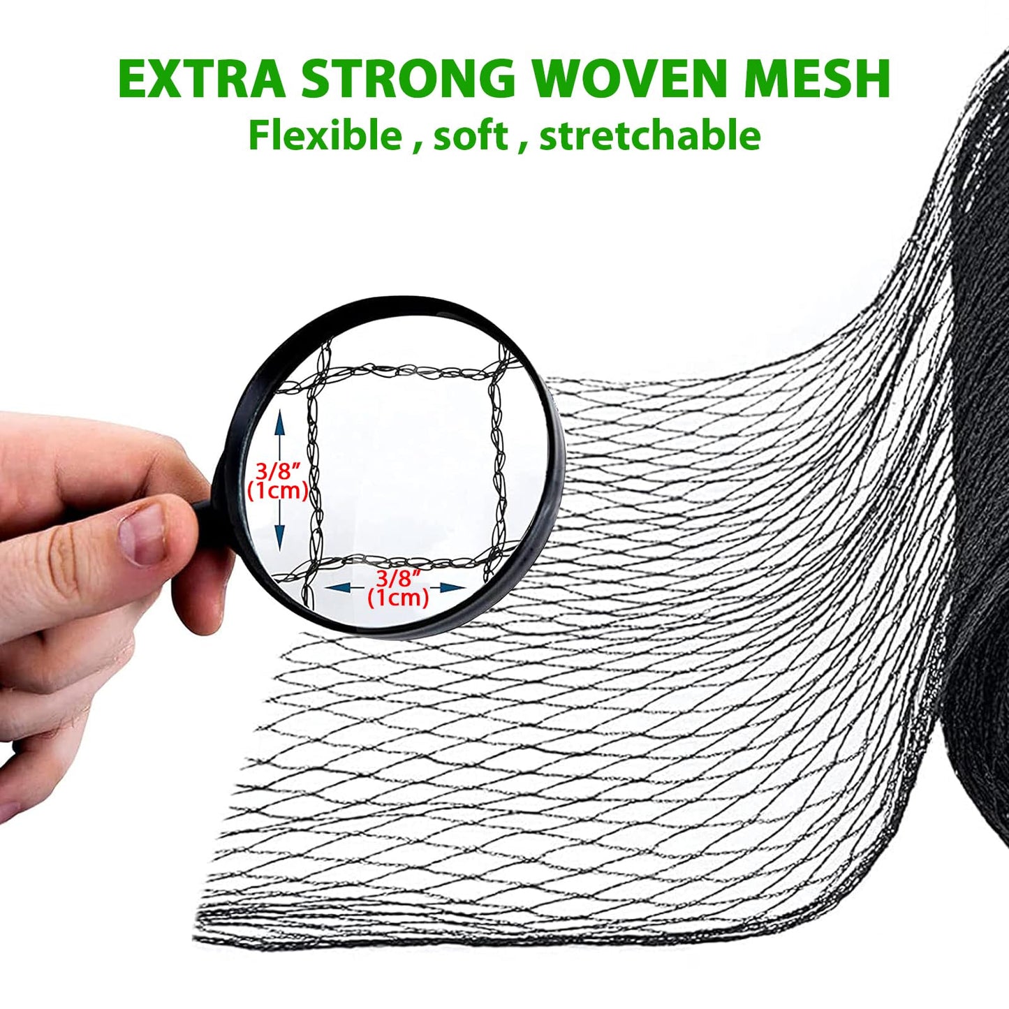mychoiii Bird Netting for Garden 40 x 40 FT, Heavy Duty 3/8" Woven Mesh Garden Netting with 12 Stakes, HDPE Anti Bird Net for Fruit Trees Vegetables Blueberry Deer Poultry, Black