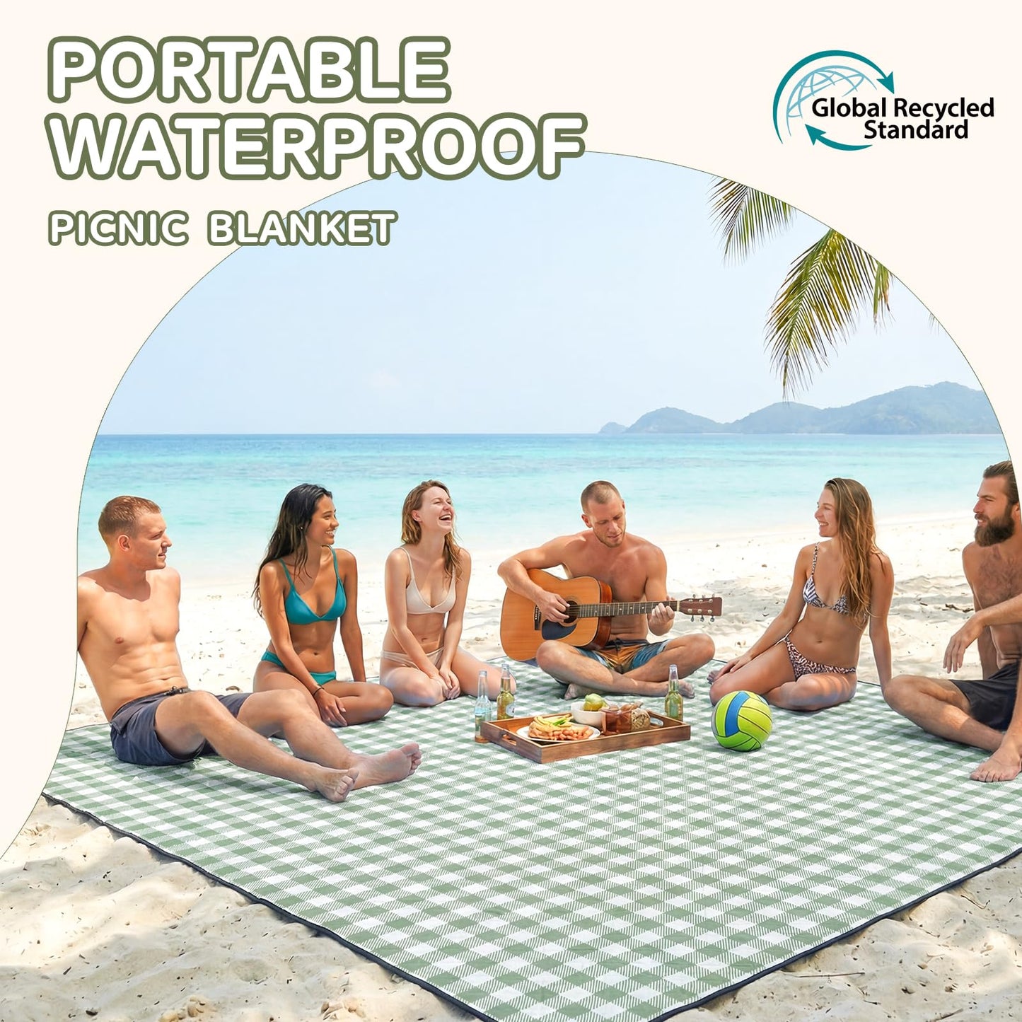 Genovega Waterproof Picnic Blanket Beach Outdoor Camping Mat Rug Extra Large Foldable Cute Big Travel Essential Accessories Gift Park Patio Lawn Garden Grass PlayMusic Festival Concert Must Have