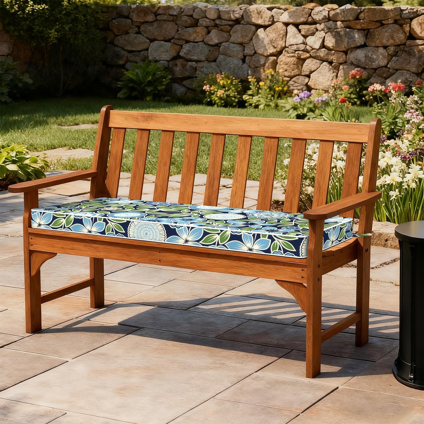 Melody Elephant Outdoor Bench Cushion 42x18x3 Inch, Patio Furniture Cushions, All-Weather Seat Chair Couch Pad, Garden Porch Loveseat Bench Cushion for Decoration, Azure Bloom