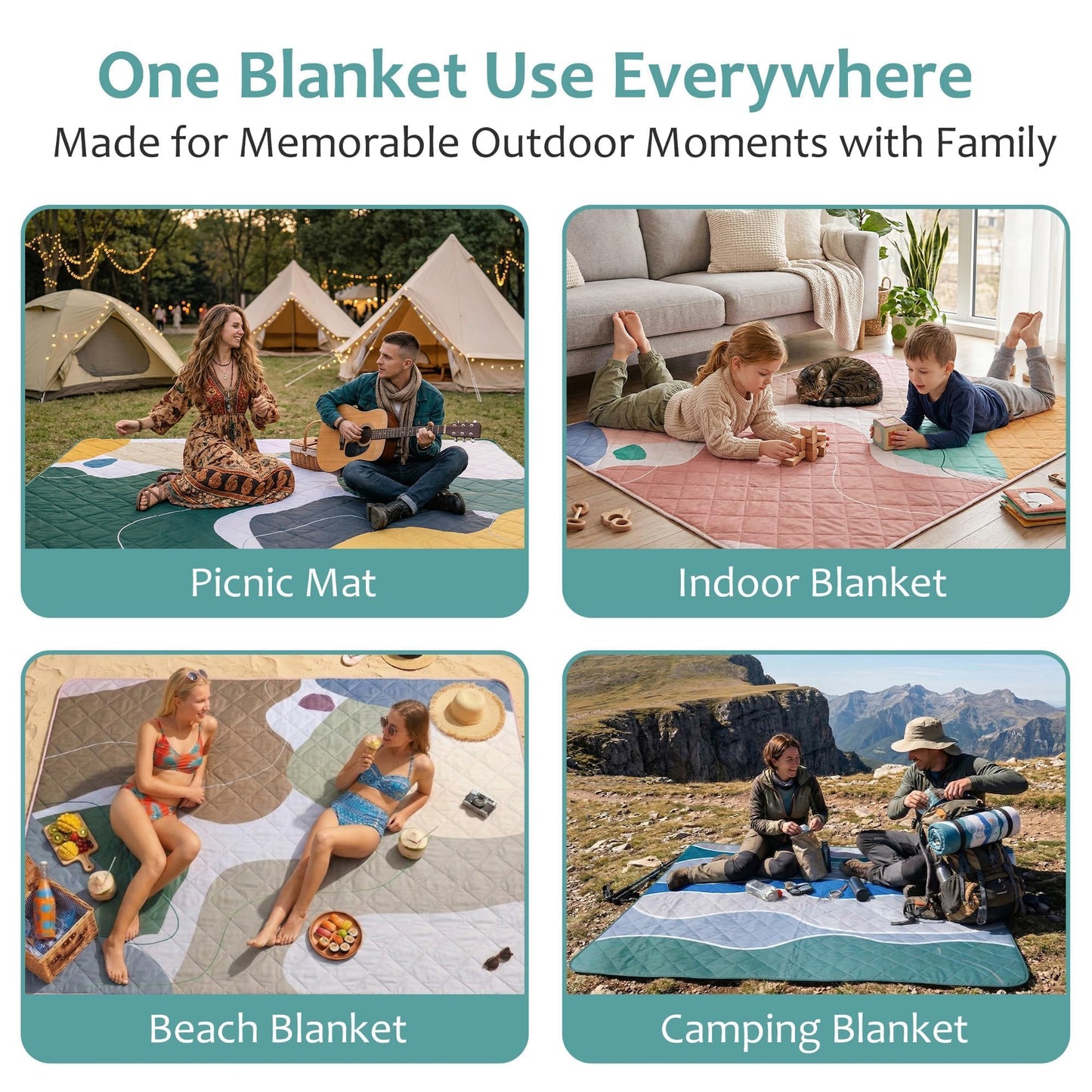 Exclusivo Mezcla Waterproof Picnic Blankets 3-Layer 60x80 INCH Large Sandproof Beach Blanket Foldable Outdoor Blanket for Camping on Grass Picnic Mat