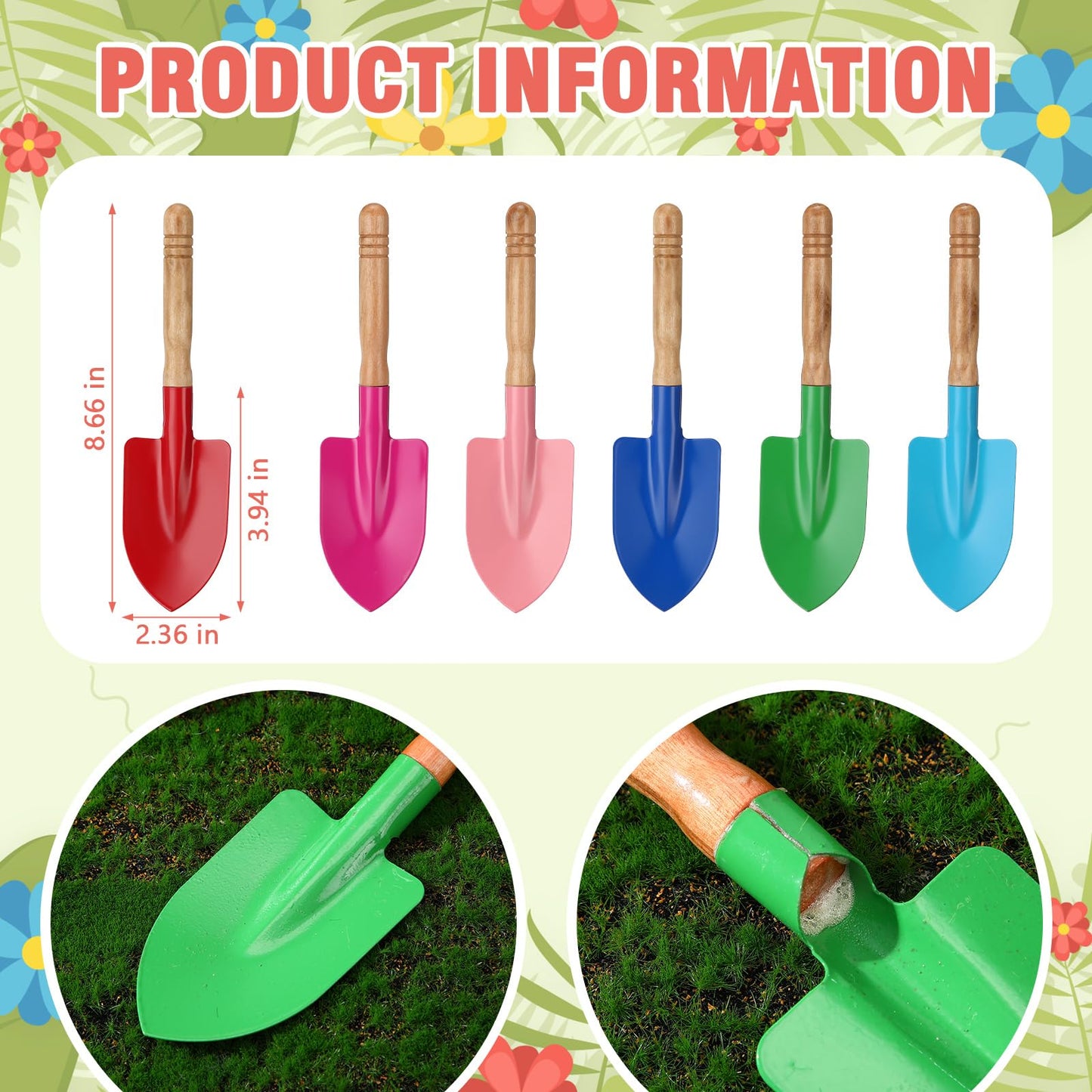 Liliful 30 Pcs Mini Gardening Shovel Colorful Metal Garden Tools with Wooden Handle Beach Shovel for Planting Loosening Digging