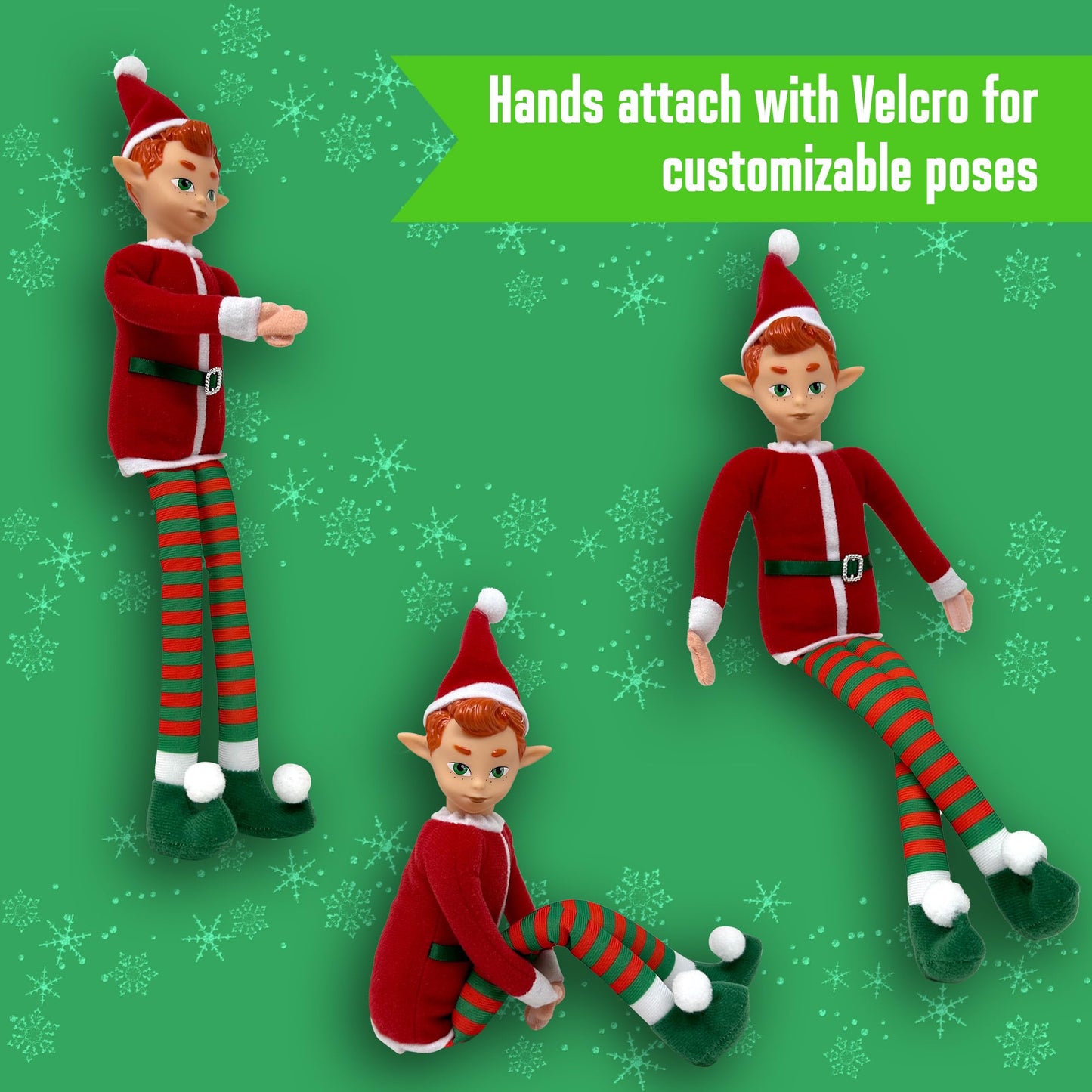 The Original Elf 12" Plush Christmas Elf Doll – Poseable Shelf Sitter with Flexible Dangling Legs – Perfect for Christmas Decorations, Toy Elf for Kids, Mini Elves, and Tree Topper (Boy)