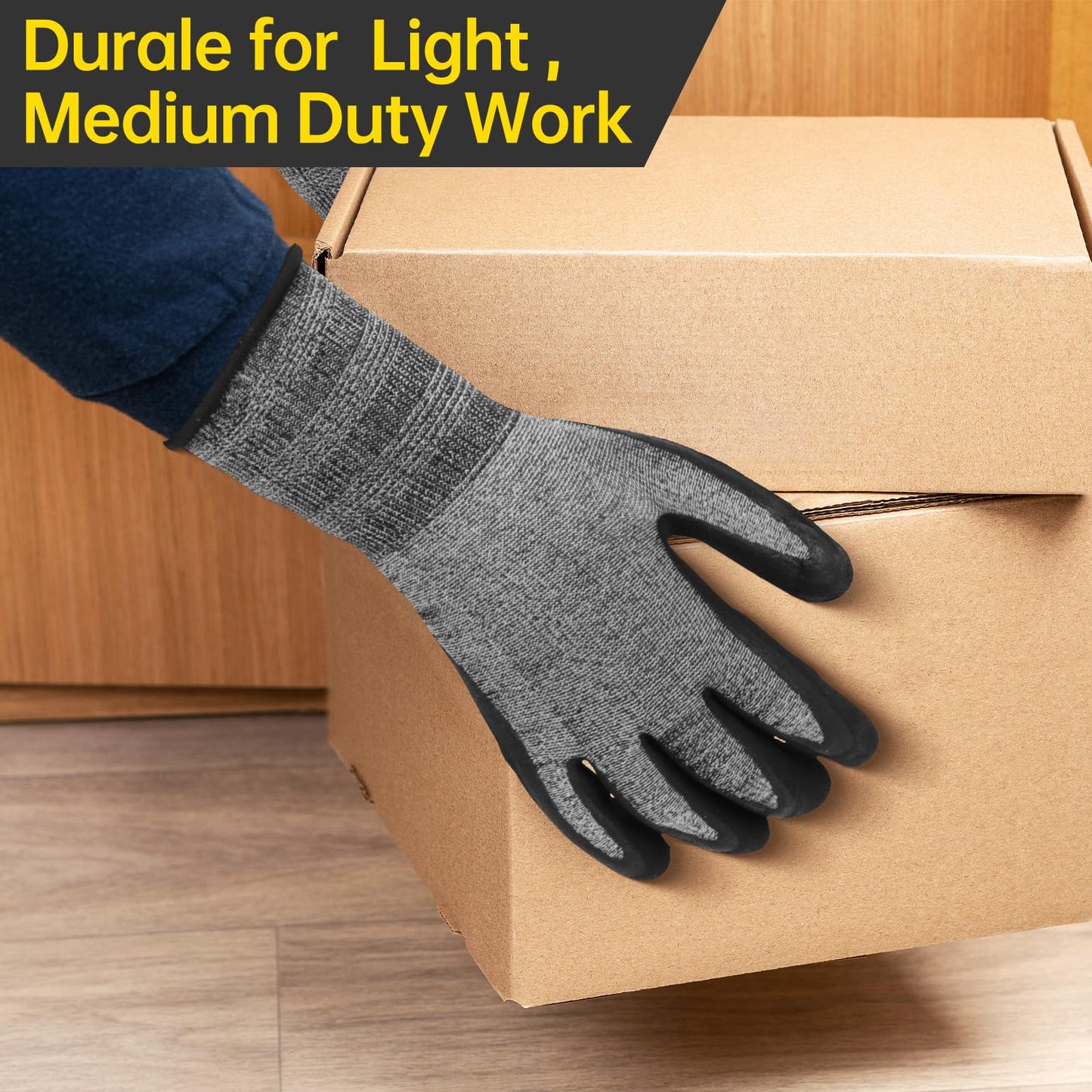 LUCKY SLD 3Pairs Safety Work Gloves ST3230 PU Coated,Gray Work gloves Comfort Stretchy Fit,Breathable and Lightweight, Strong grip and Durable,Machine Washable;(Large)