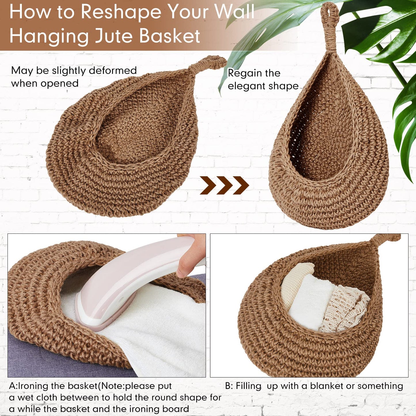 Honeydak Boho Decor Hanging Wall Baskets for Kitchen 3 Pack Teardrop Baskets with Hooks Storage Fruit Onion Vegetable Potato for Home 3 Sizes(Linen,Teardrop,Jute)